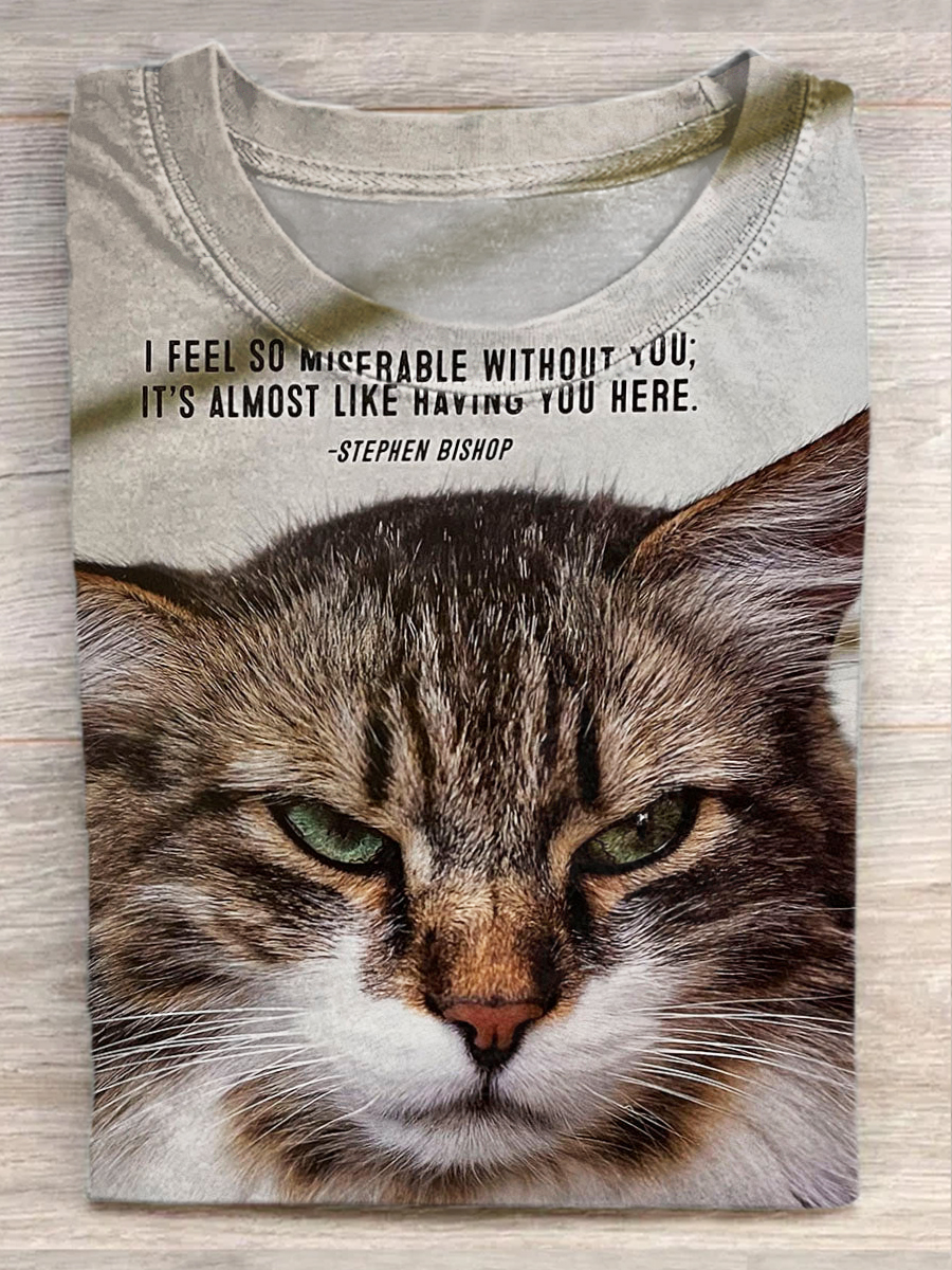 Retro Cute Cat Art Print Casual Short Sleeve T-Shirt