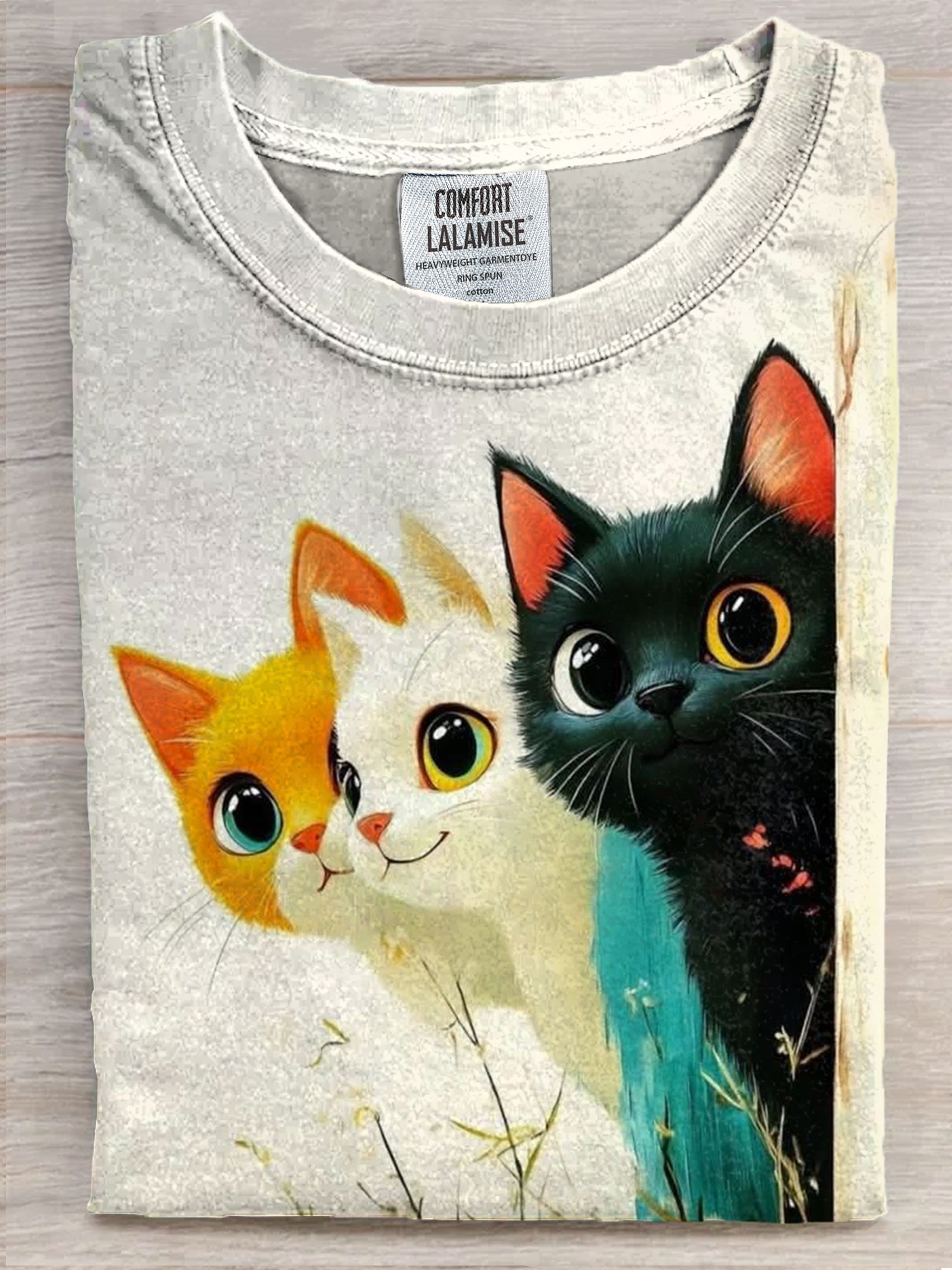 Three Cute Cat Art Print Casual Short Sleeve T-shirt