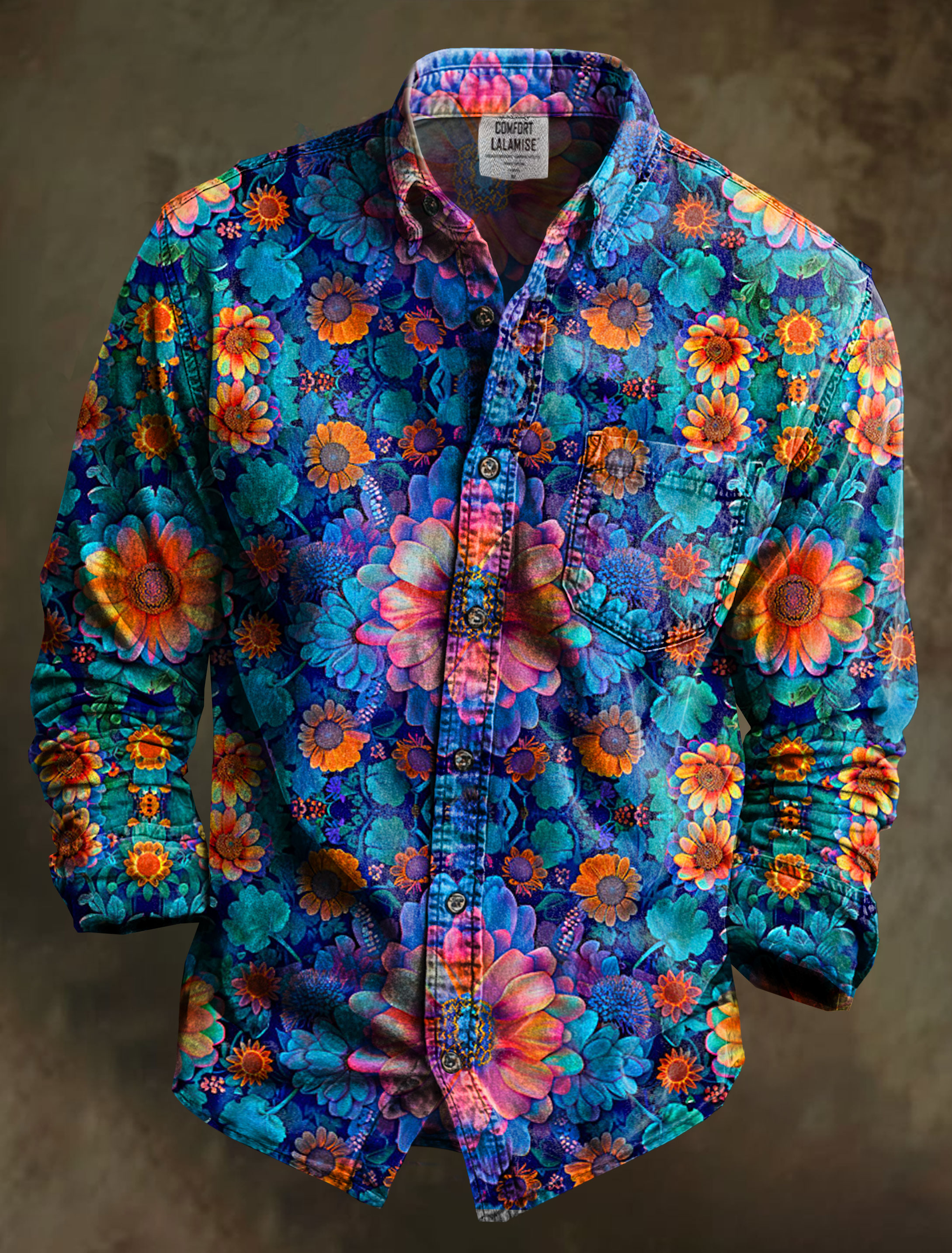 Jungle Floral Art Print 100% Cotton Long Sleeve Shirt