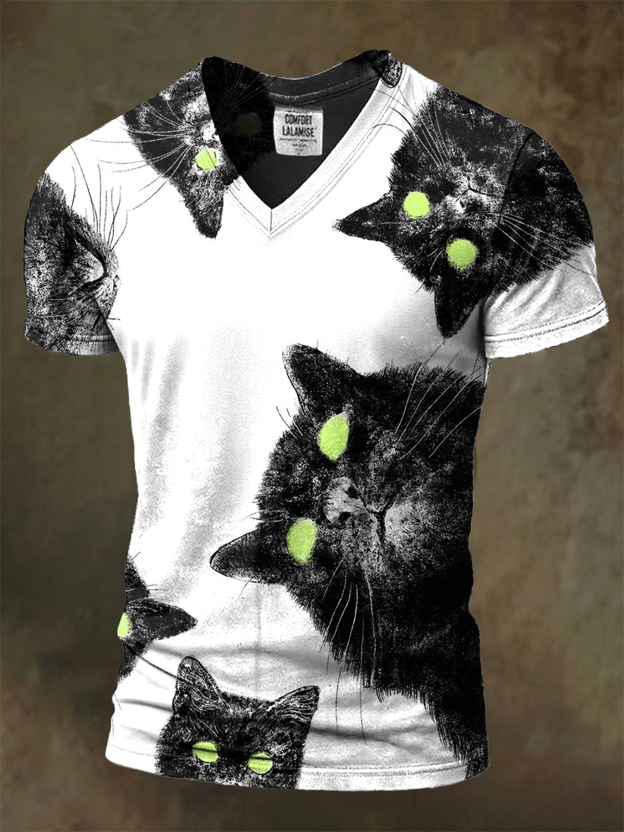 Retro Halloween Black Cat Art Print T-shirt