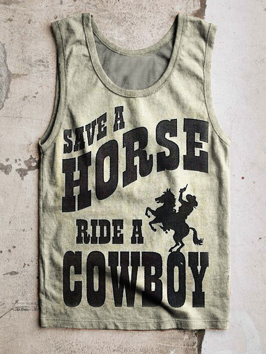 Save A Horse Ride A Cowboy Print 100% Cotton Casual Tank Top
