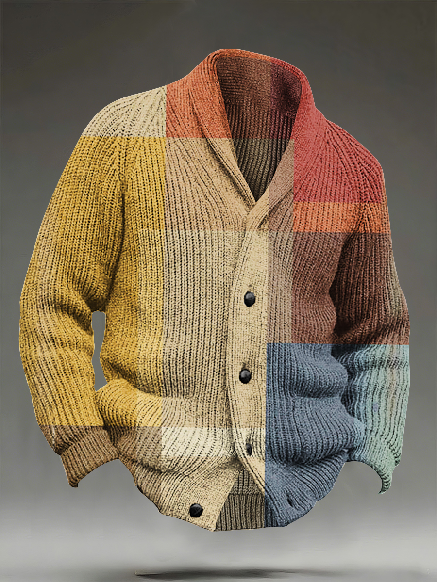 Multicolor Geometry Abstract Art Print Knit V-neck Pullover Sweater