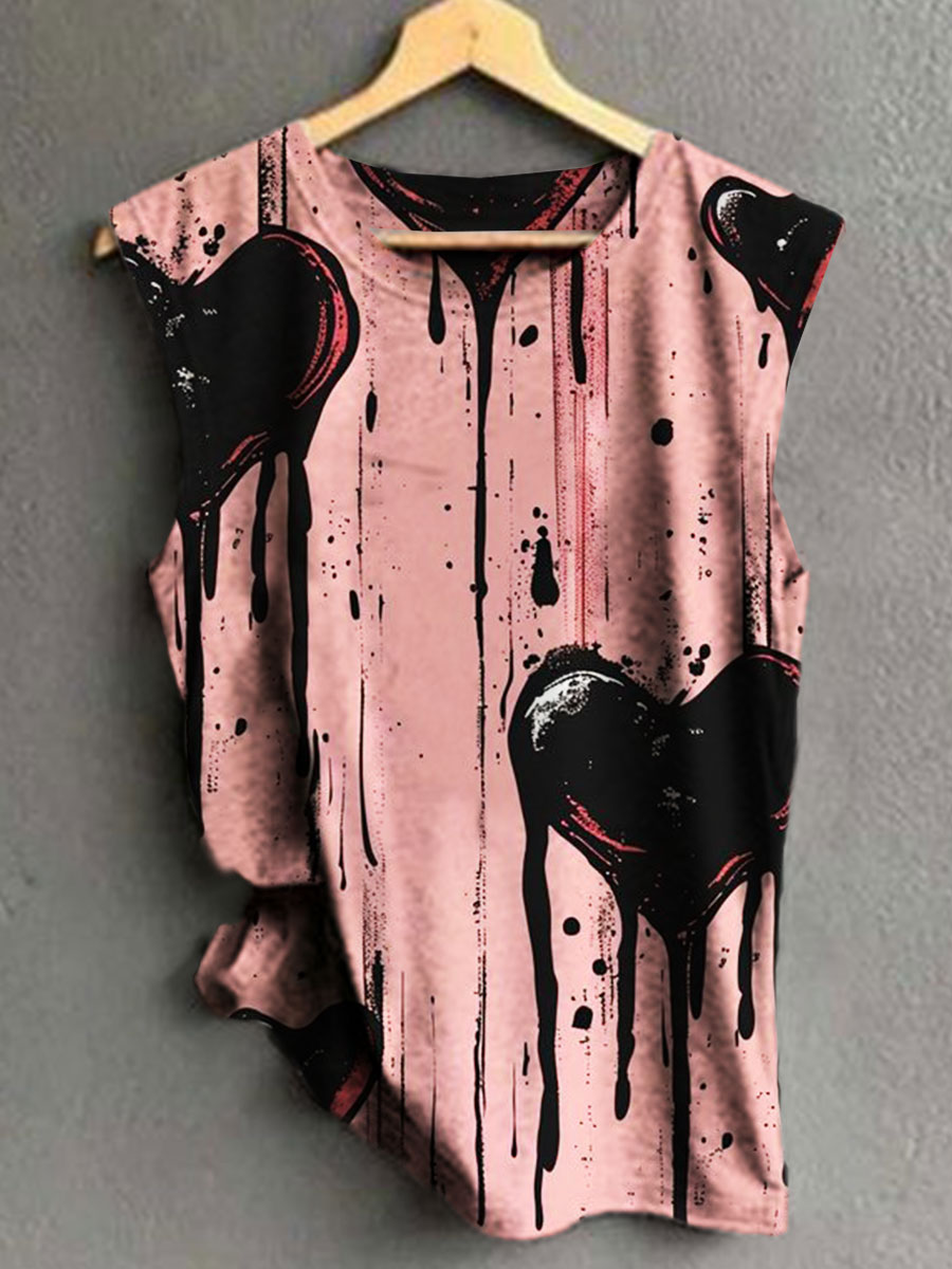 Goth Valentine Art Print 100% Cotton Casual Tank Top