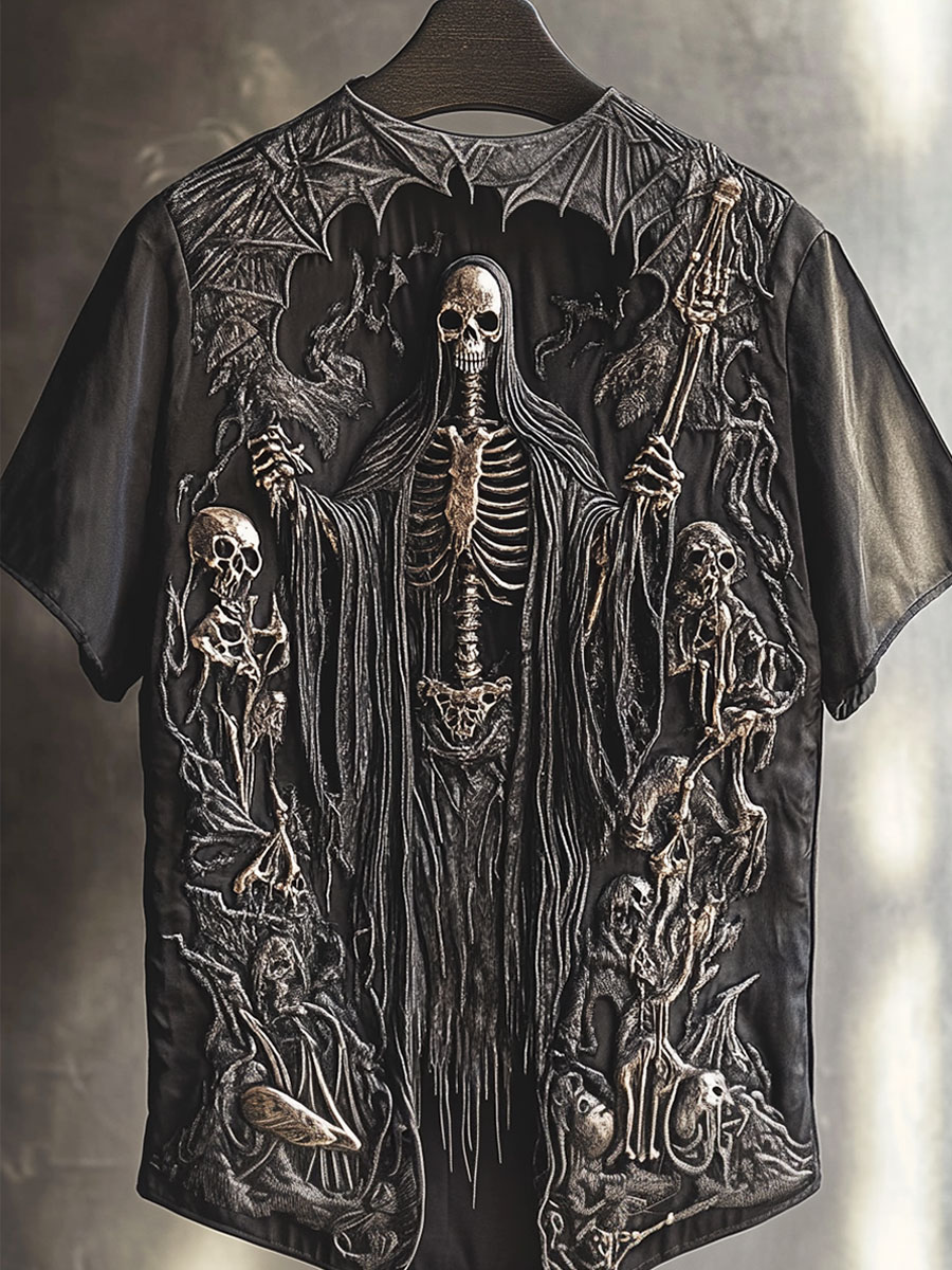 Dark Skeleton Art Print Casual T-shirt