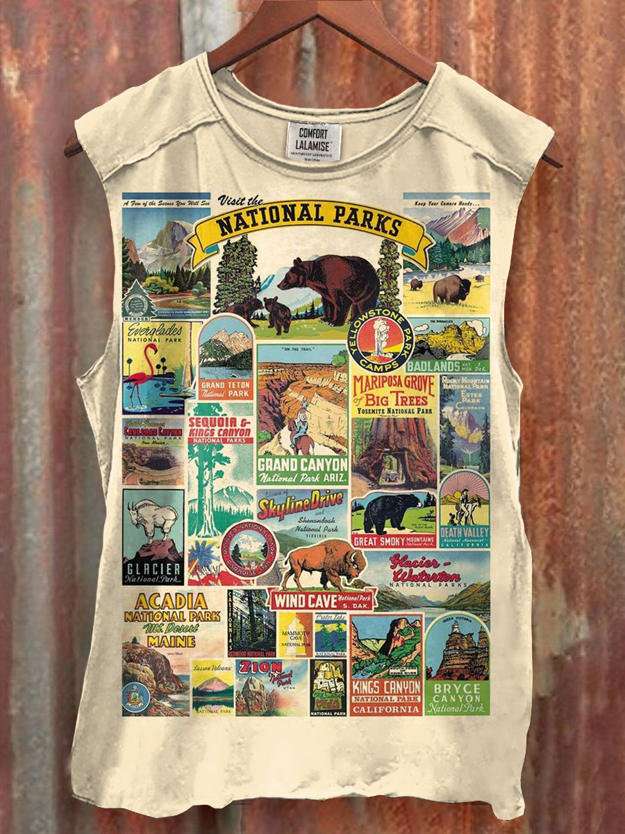 Vintage National Parks Art Print 100% Cotton Casual Tank Top