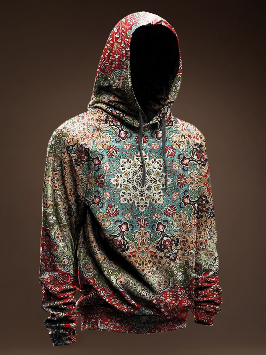Ethnic Flower Prints Casual Hoodie Sweatshirt