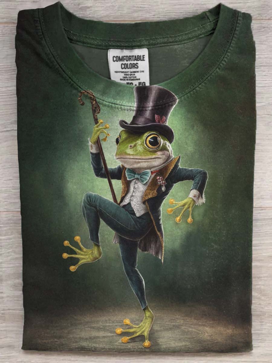 Magician Frog Print Casual Short Sleeve T-Shirt