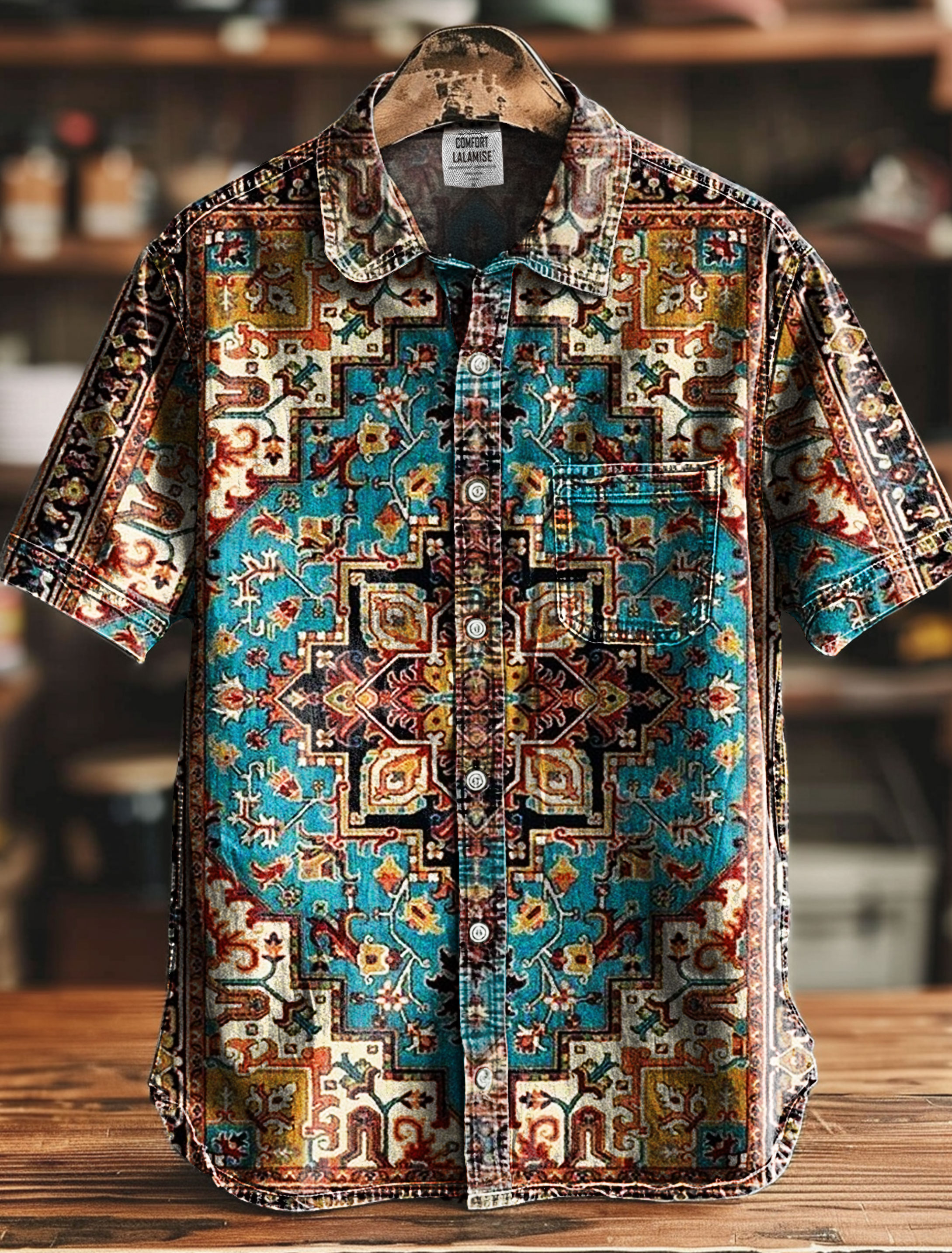 Vintage Ethic Art Print Casual 100% Cotton Shirt