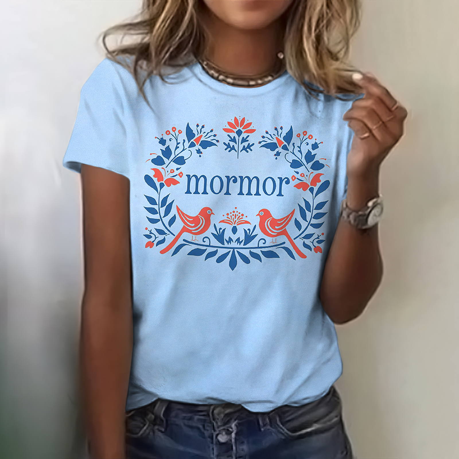 Women's Swedish Birds Art Short Sleeve T-shirt