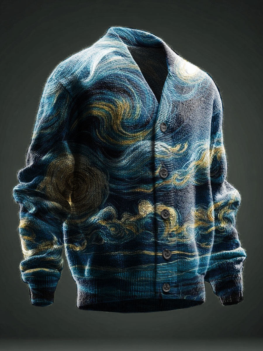 Van Gogh Art Printed Casual Cardigan Sweater