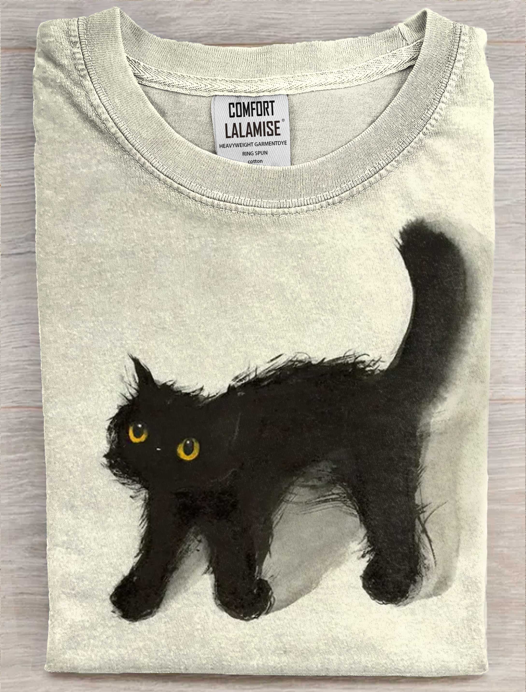 Balck Cat Art Print Casaul Short Sleeve T-shirt