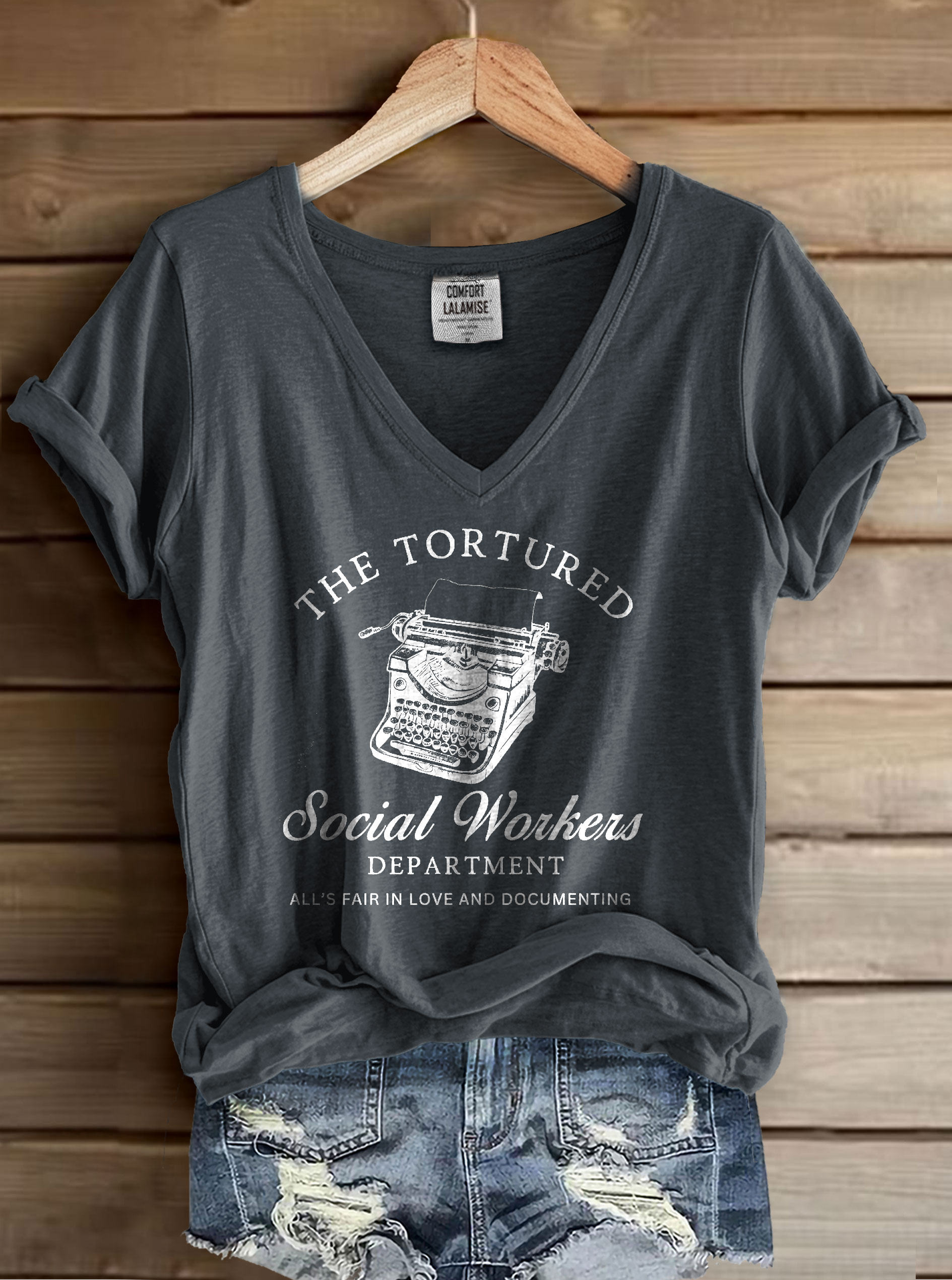 The Tortured Social Workers Department Funny Print V-neck Casual T-Shirt