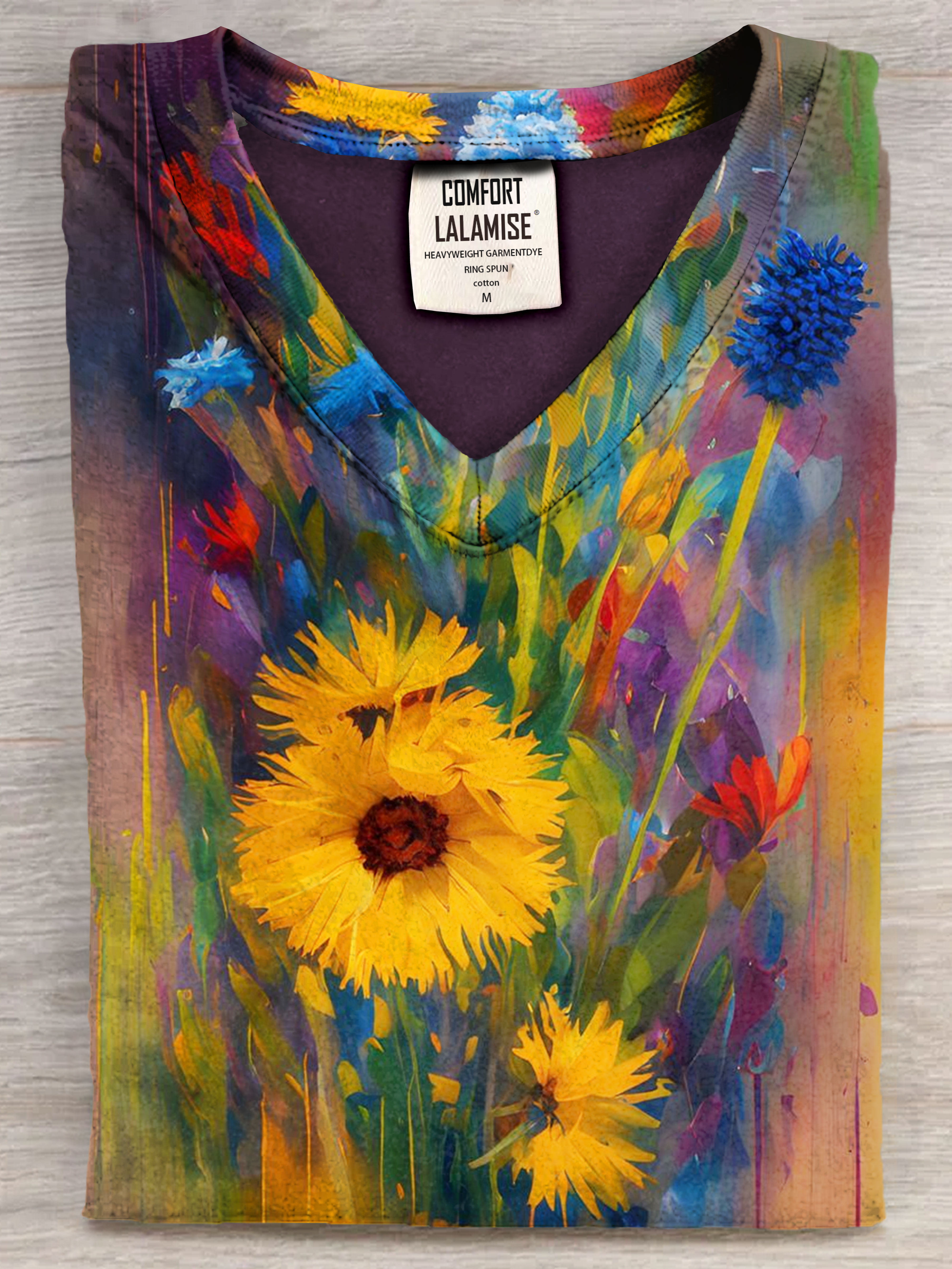 Floral Painting Art Print V-neck Casual T-Shirt