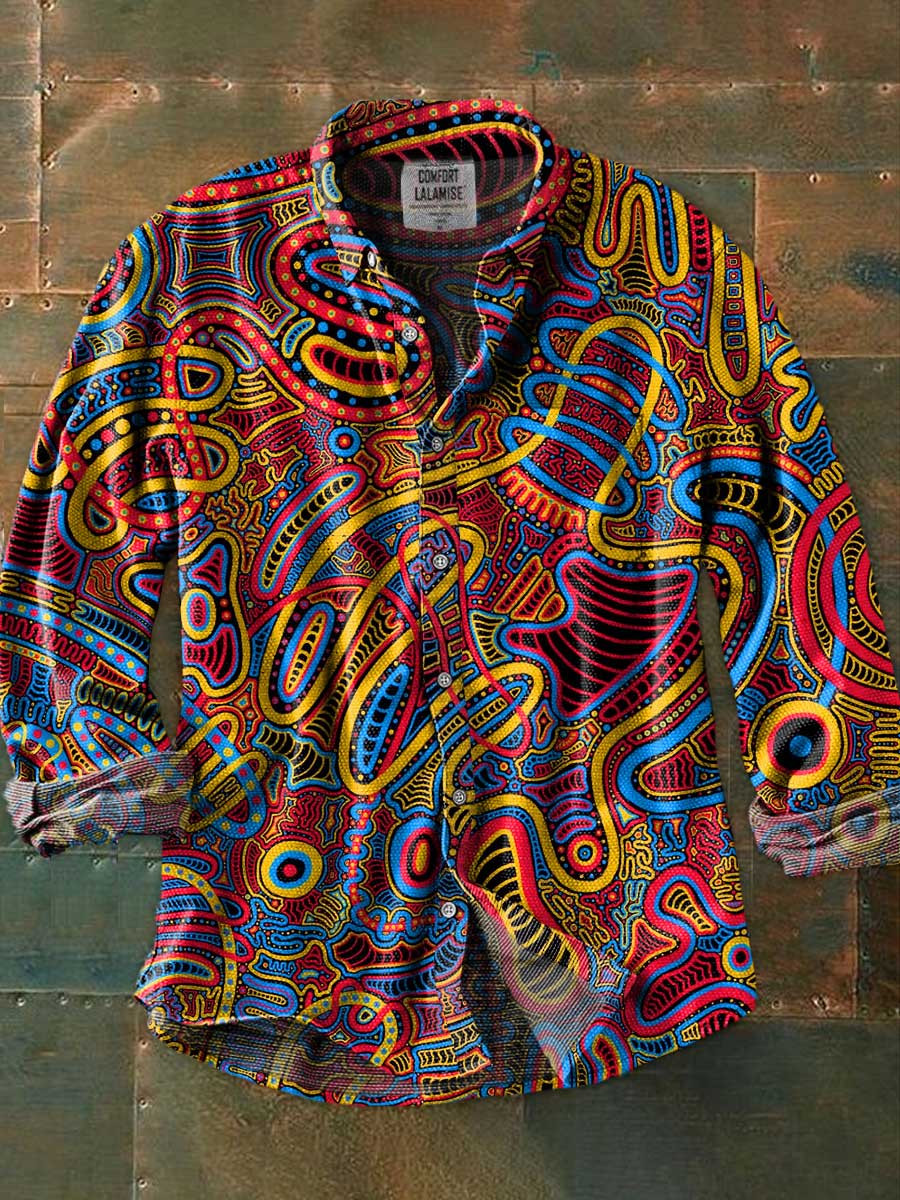 Vintage Abstrct Art Print 100% Cotton Long Sleeve Shirt