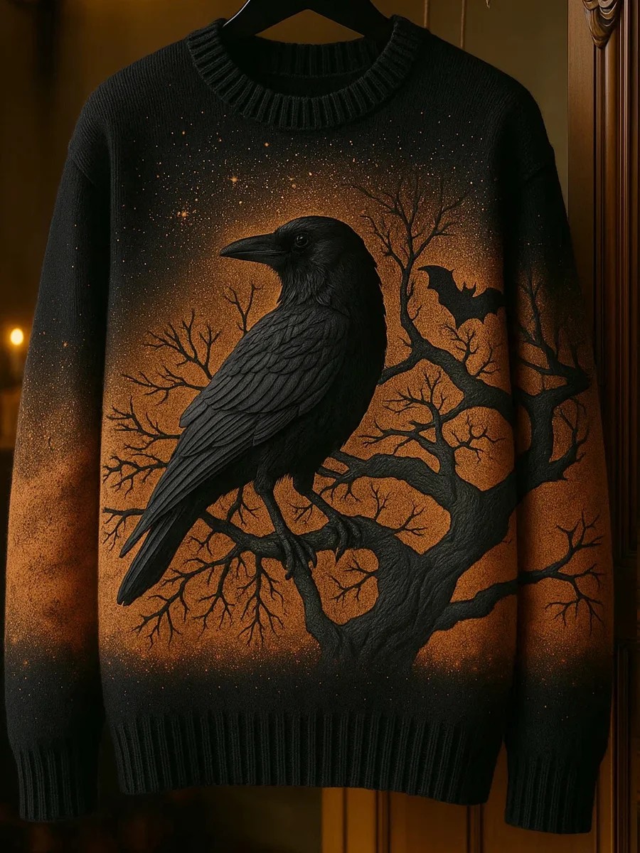 Crow Bat Halloween Art Print Knit Pullover Sweater