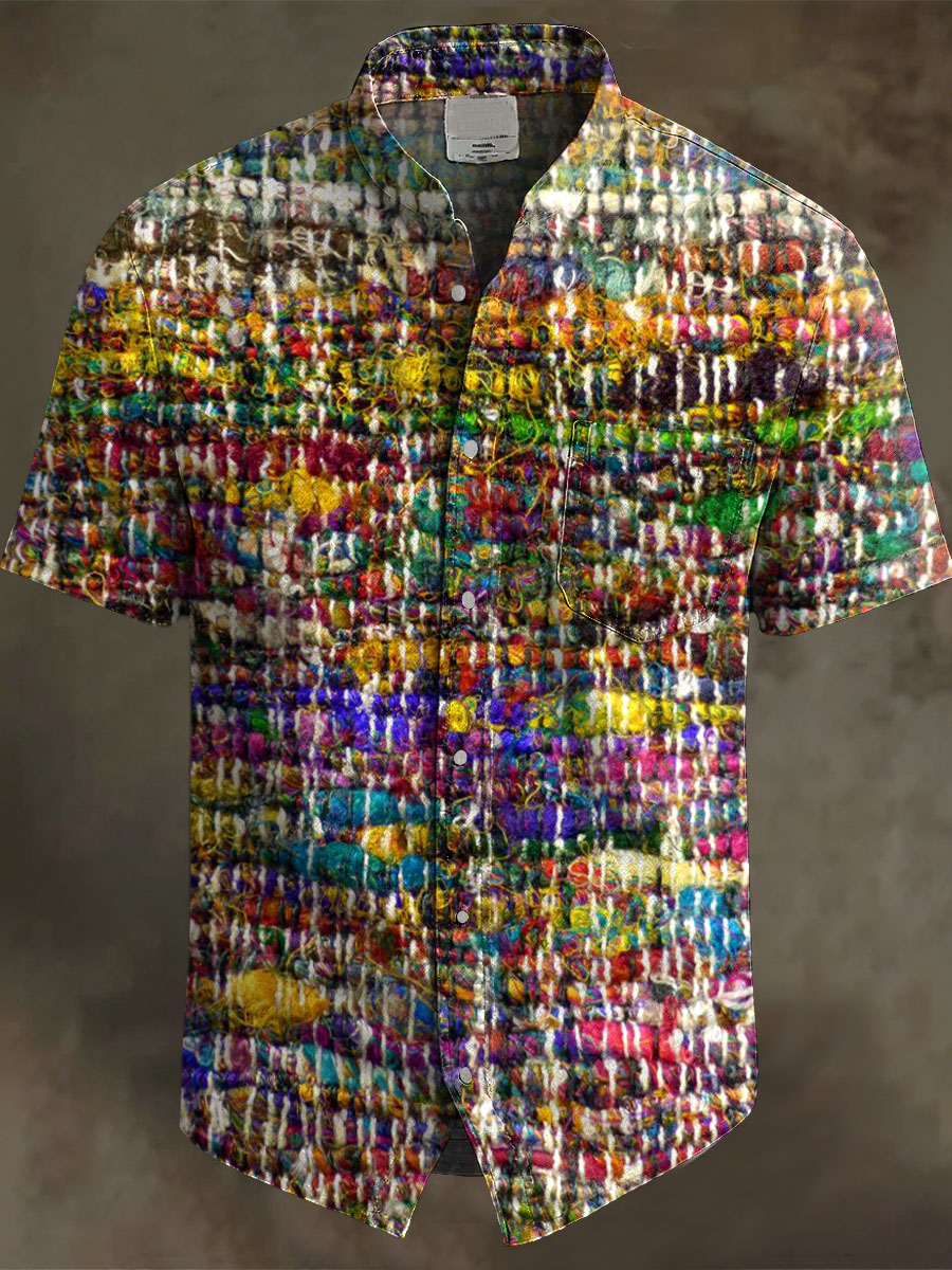 Vintage Abstract Art Multicolor Print Casual 100% Cotton Shirt