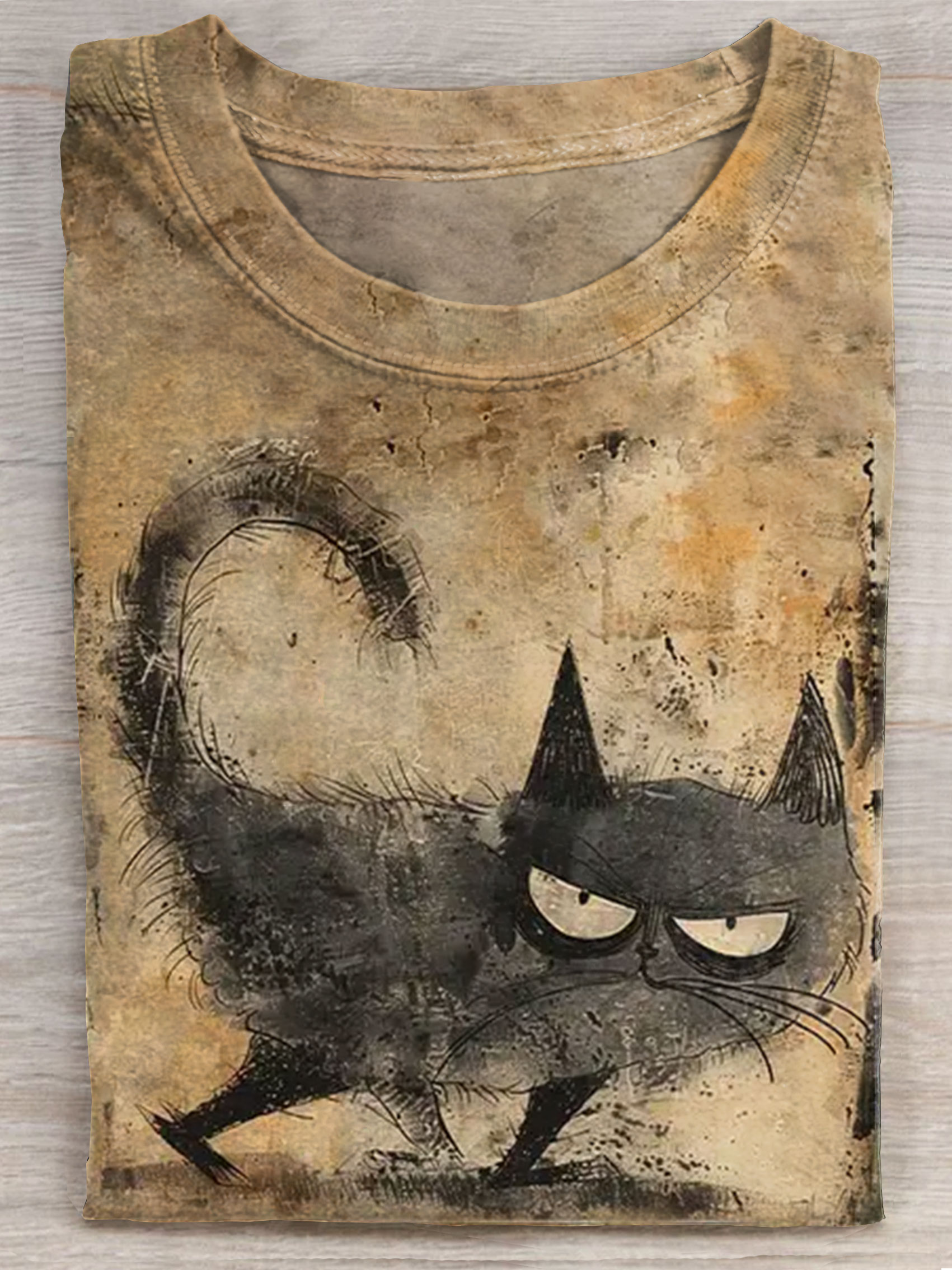 Weird Ugly Cat Art Print Casaul T-shirt