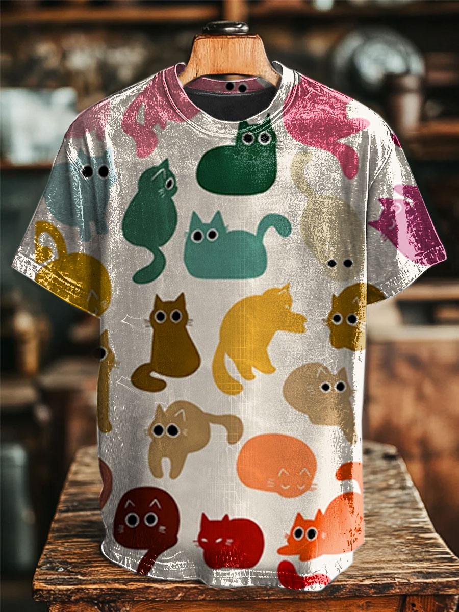 Funny Cat Print Casual Tee