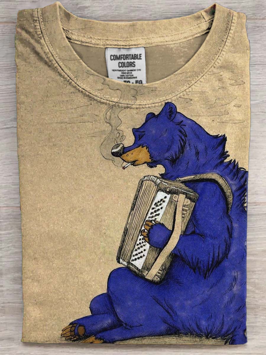 Dog Bear Organ Print Casual Short Sleeve T-Shirt