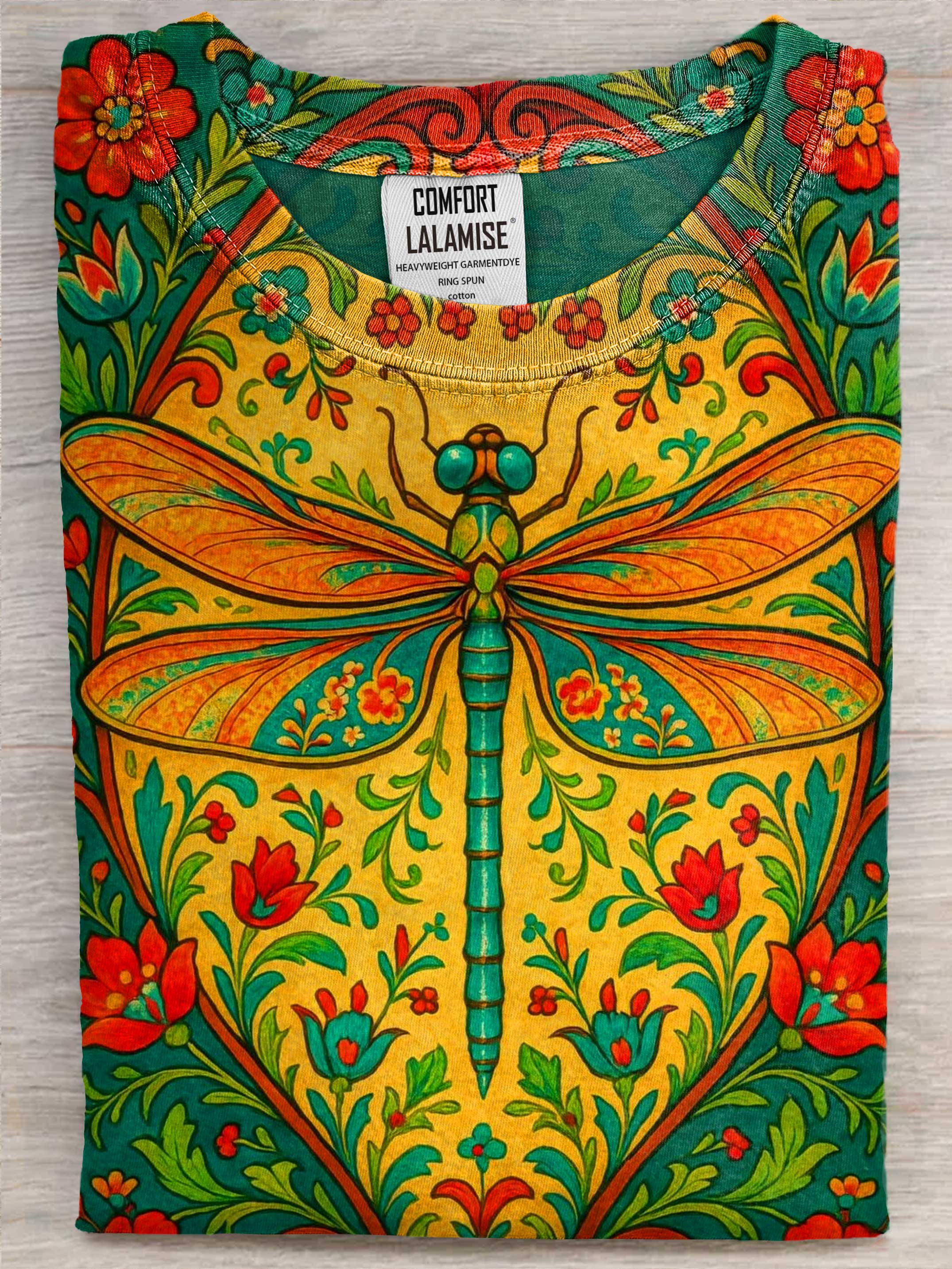 Vintage Dragonfly Art Print Cotton Casual Short Sleeve T-shirt