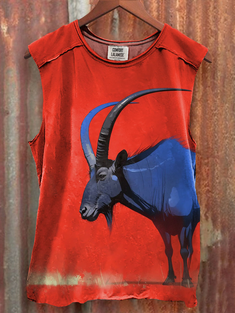 Goat Art Print 100% Cotton Casual Tank Top