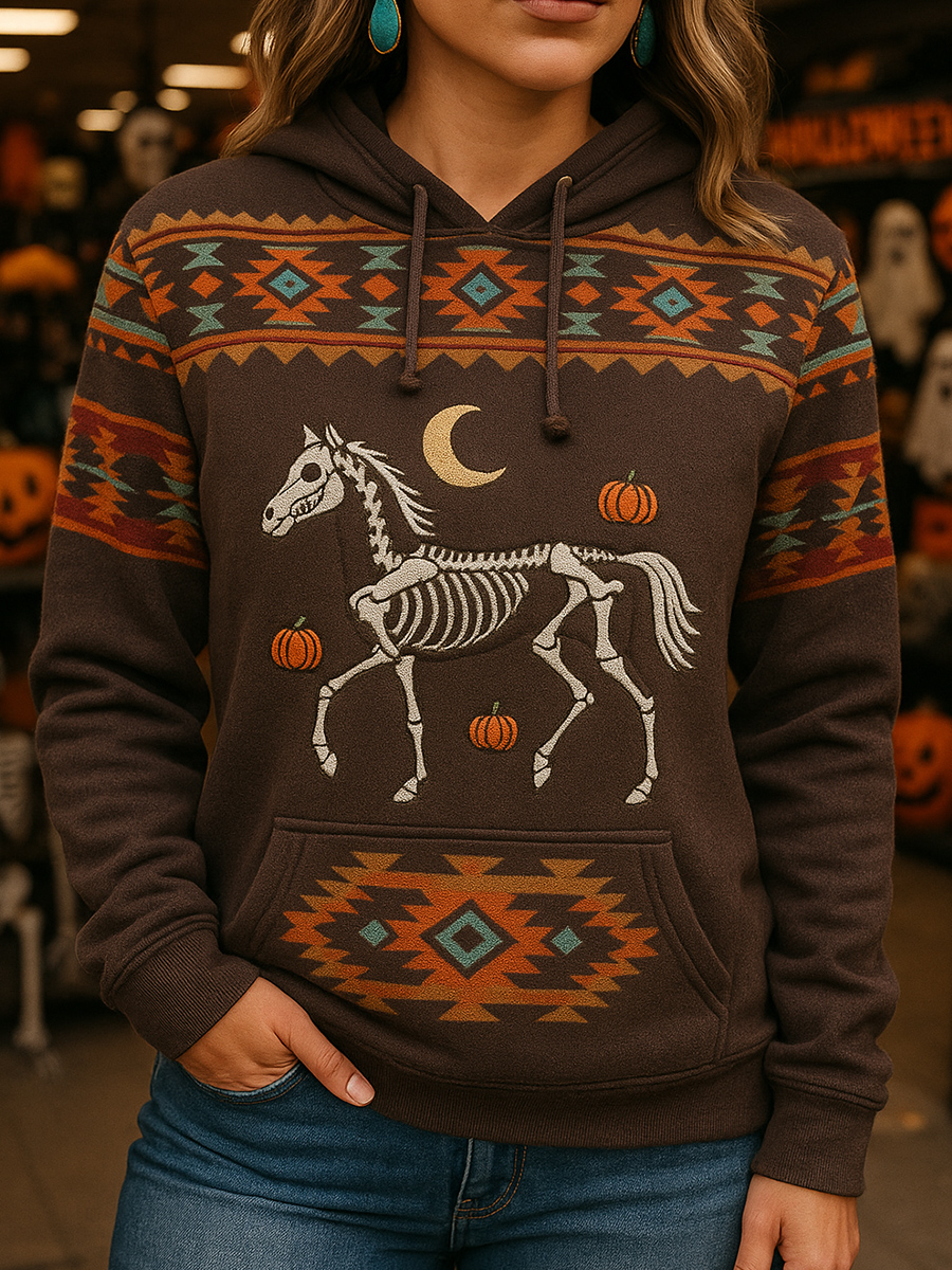 Halloween Retro Art Print Casual Hoodie