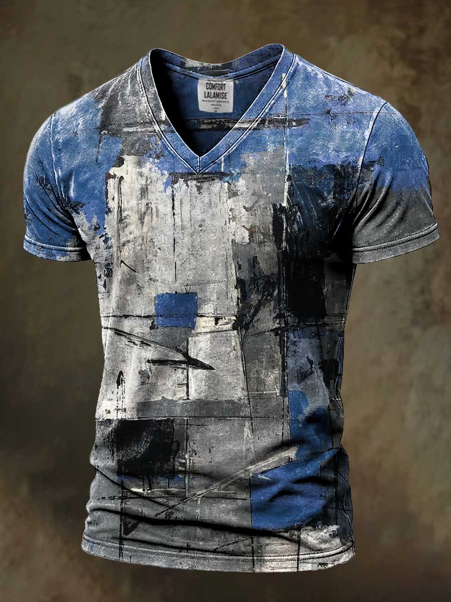 Retro Abstrct Art Print Casaul Short Sleeve V-neck T-shirt