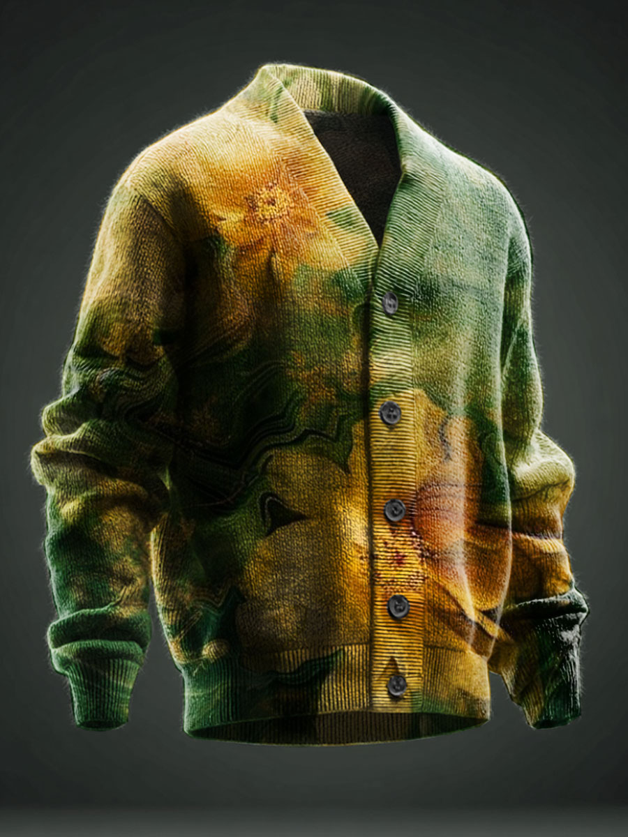 Abstract Floral Art Printed Casual Cardigan Sweater