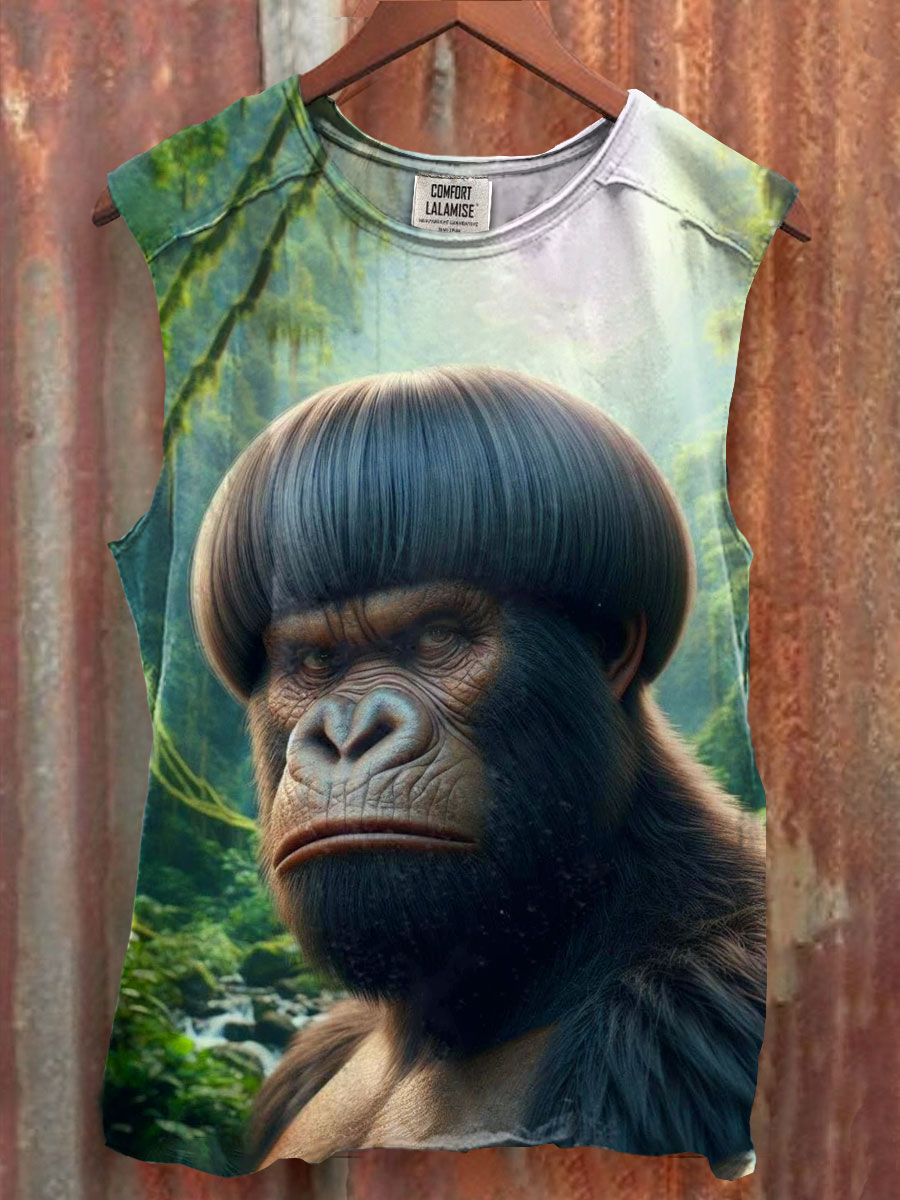 Funny Gorilla Art  Print 100% Cotton Casual Tank Top
