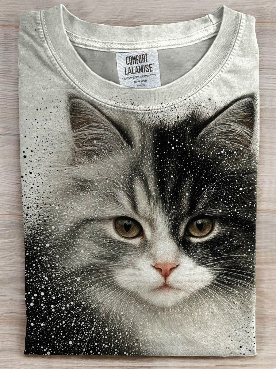 Cat Art Print Casual T-shirt