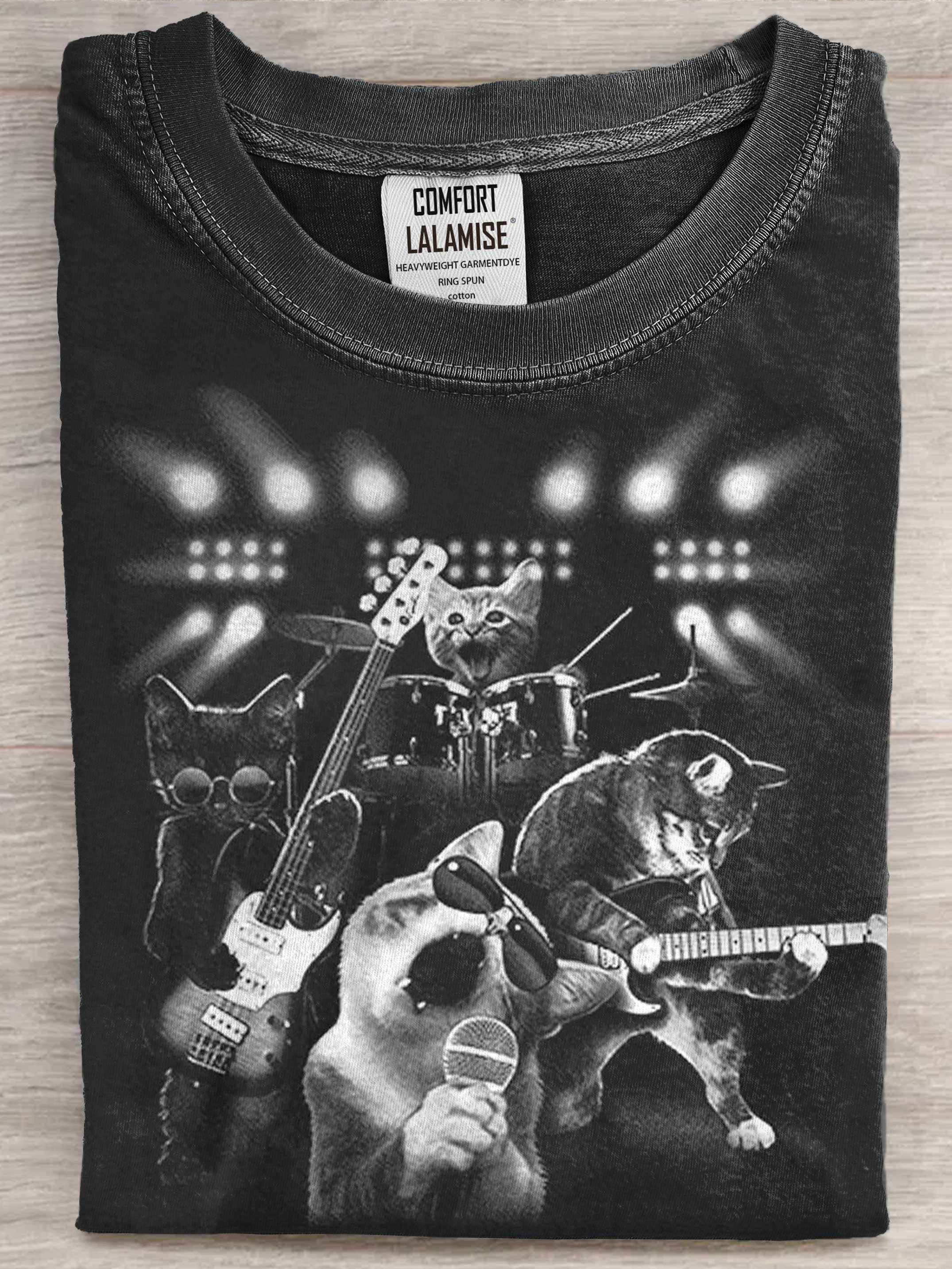 Cats Band Funny Art Print Casual Short Sleeve T-shirt