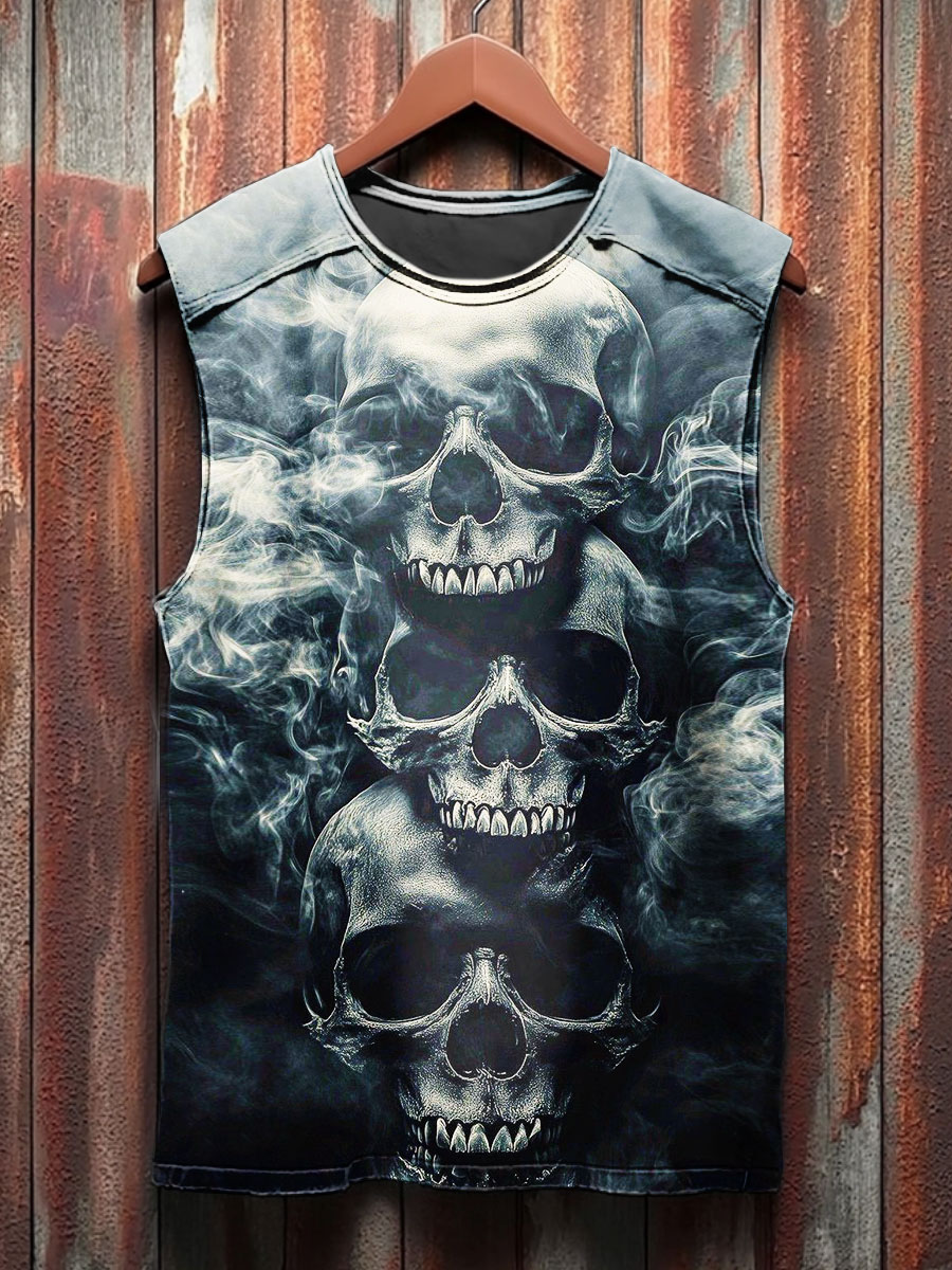 Vintage Skull Print 100% Cotton Casual Tank Top