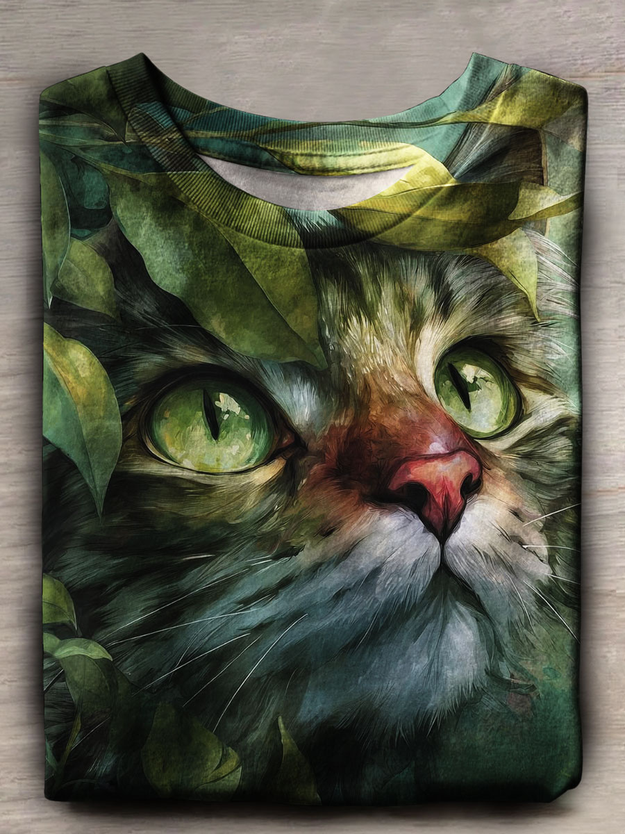 Cat Art Print Casual T-shirt