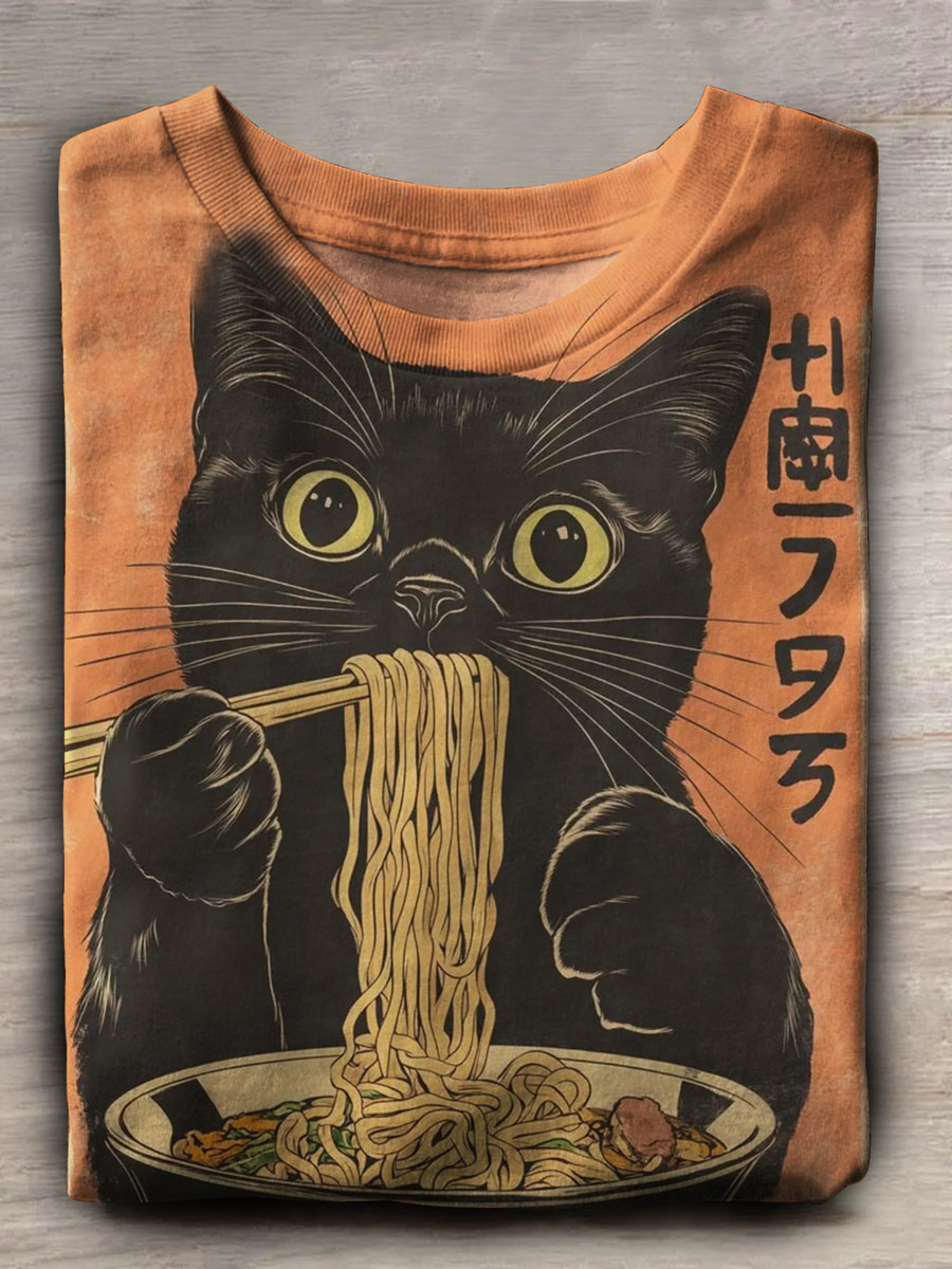 Japanese Cat Print Casaul Short Sleeve T-shirt