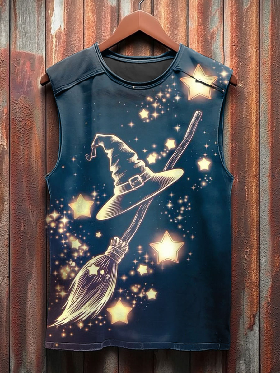 Vintage Witch Print 100% Cotton Casual Tank Top