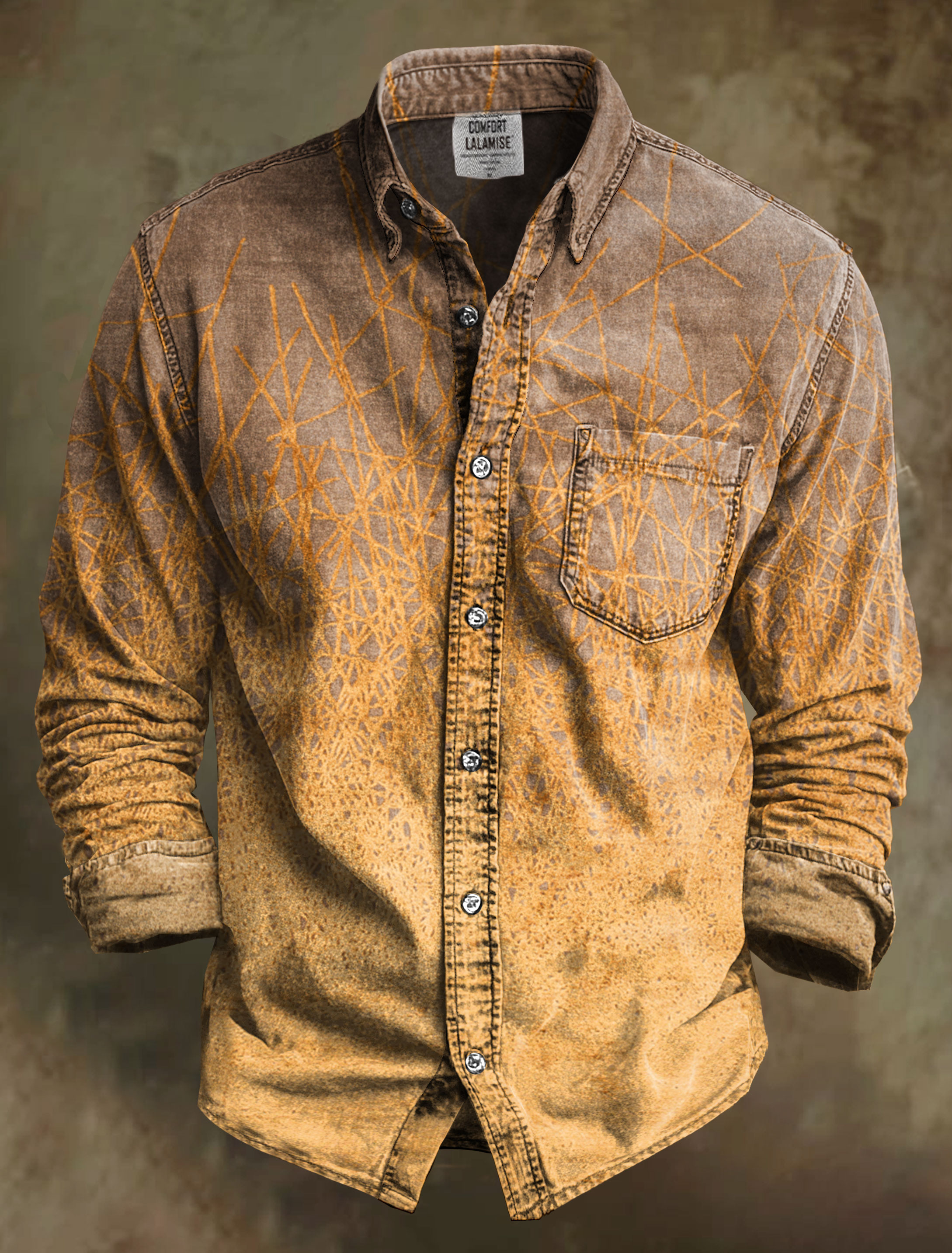 Vintage Abstrct Art Print 100% Cotton Long Sleeve Shirt