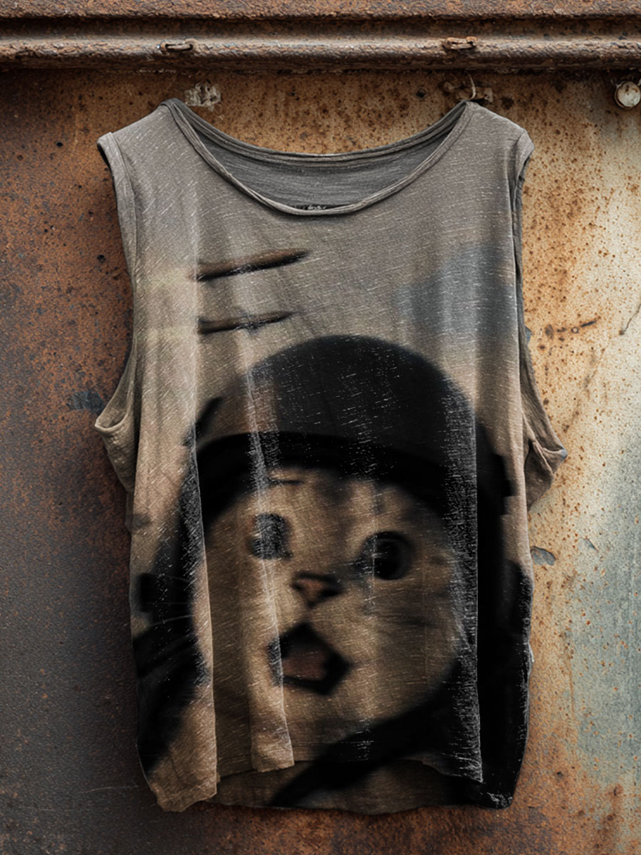 Funny Cat Print 100% Cotton Casual Tank Top
