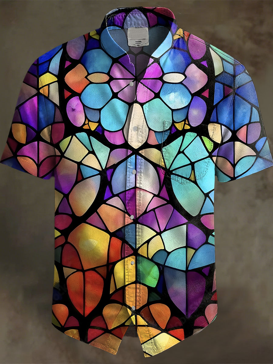 Vintage Abstract Art Multicolor Print Casual 100% Cotton Shirt