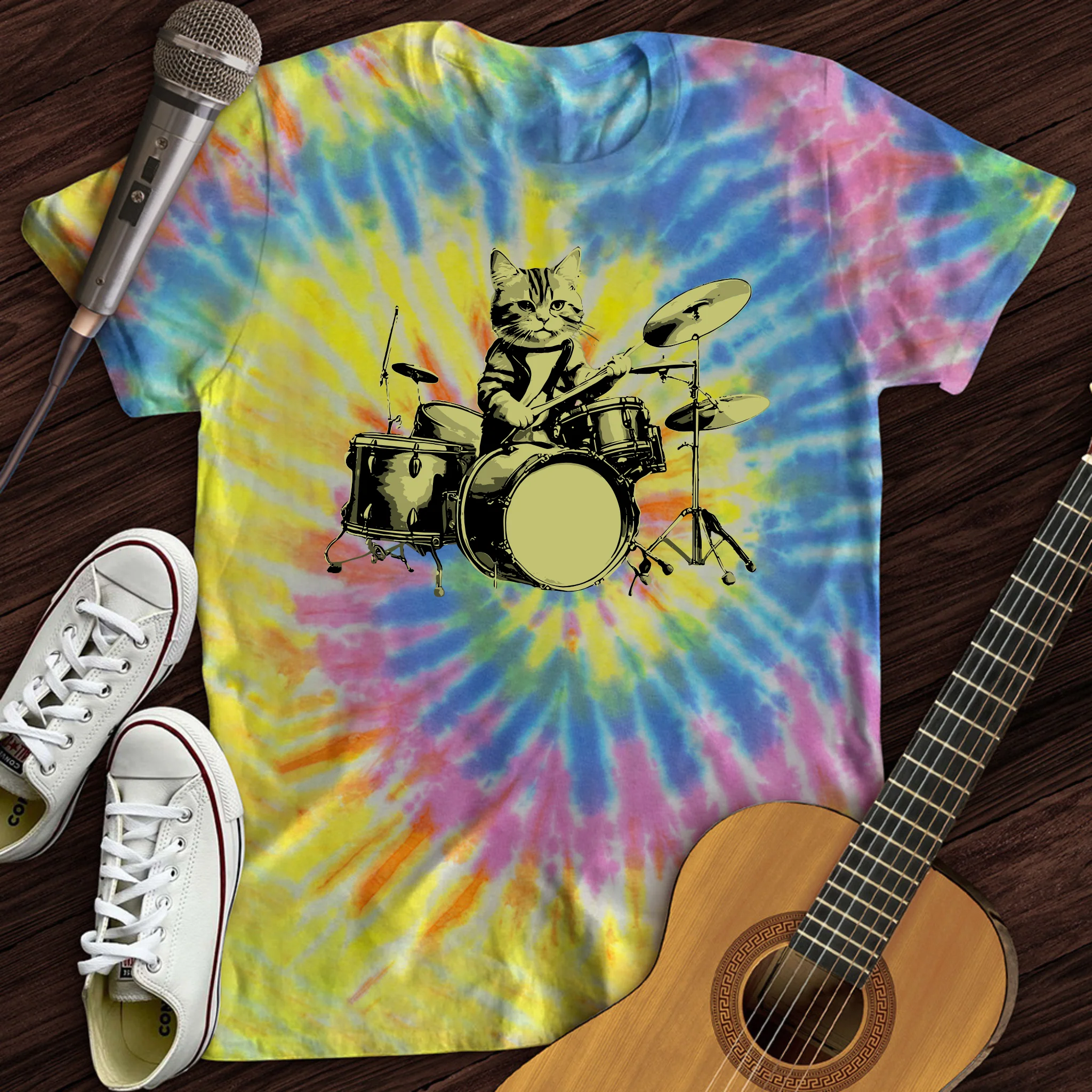 Cat Drums Tie Dye T-Shirt