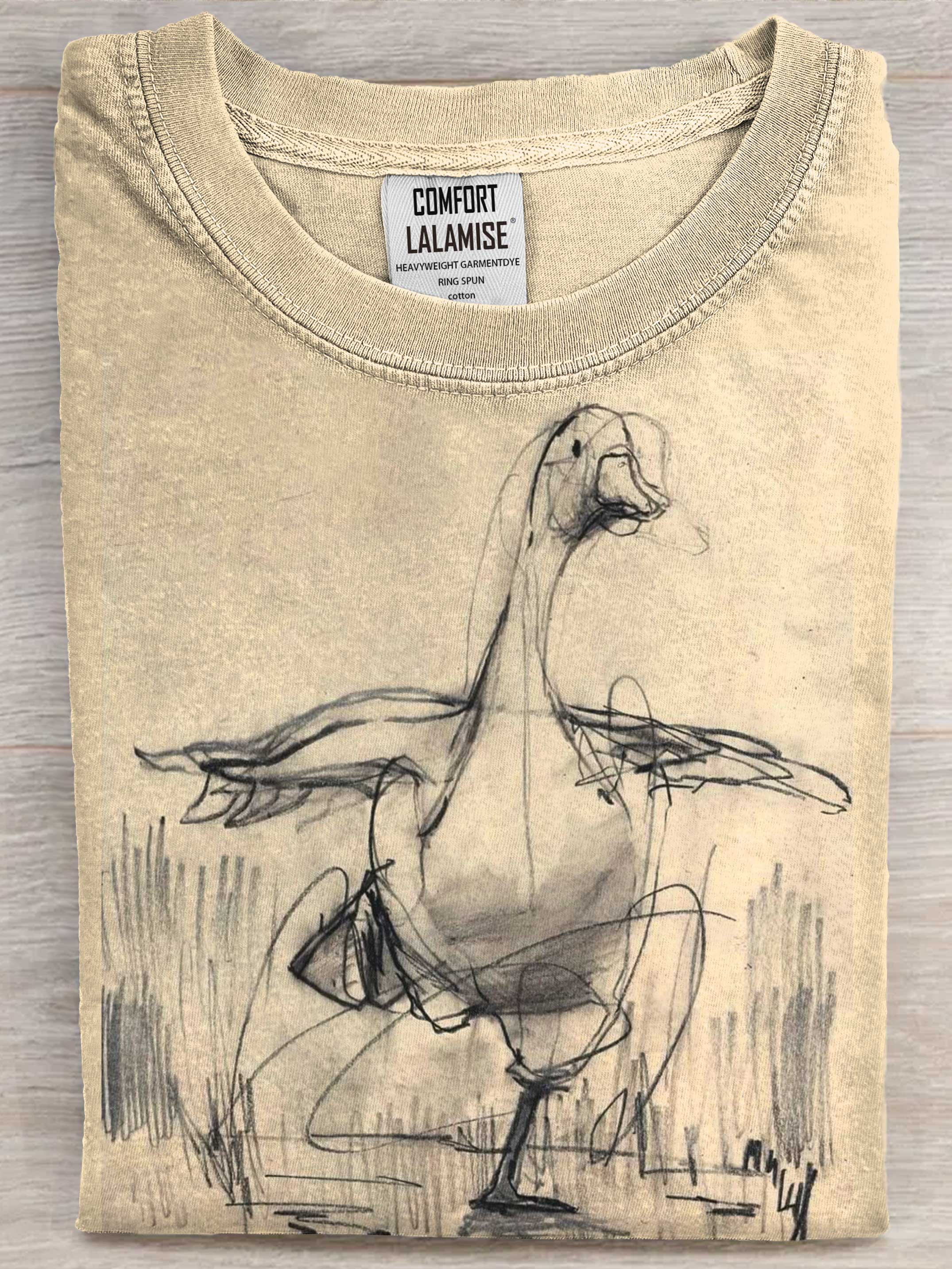 Happy Duck Hand-drawn Art Print Casual Short Sleeve T-shirt