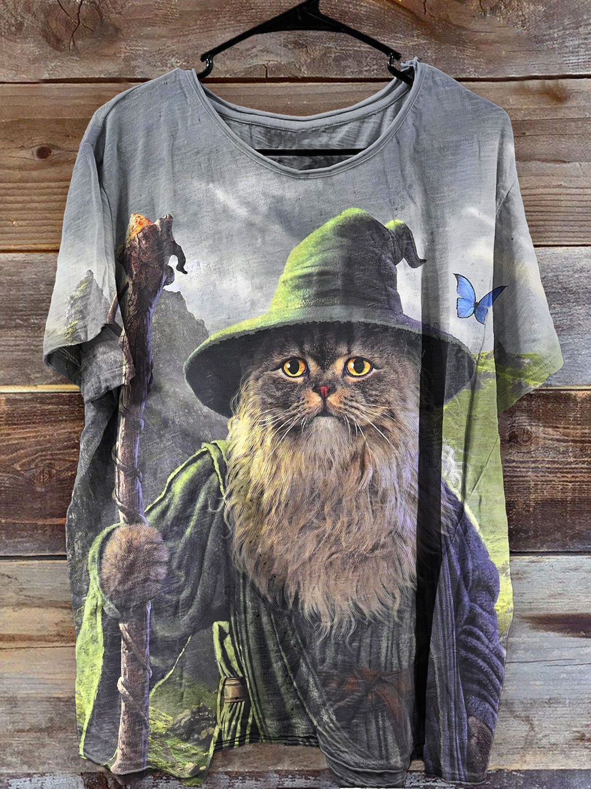 Cat Wizard Art Print Casual Short Sleeve T-shirt