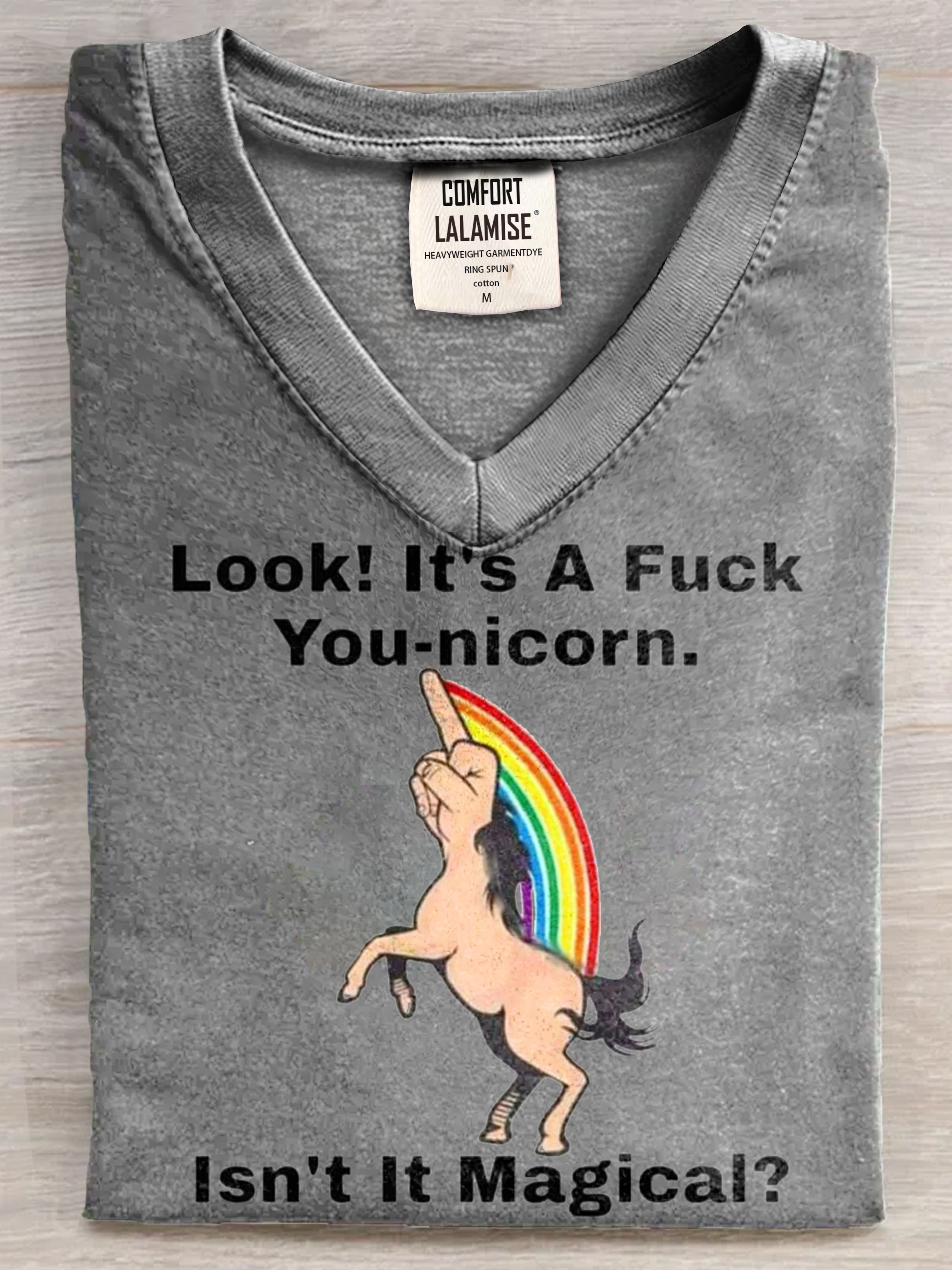 Fuck you nicorn  Funny Quote Print V-neck Casual T-Shirt