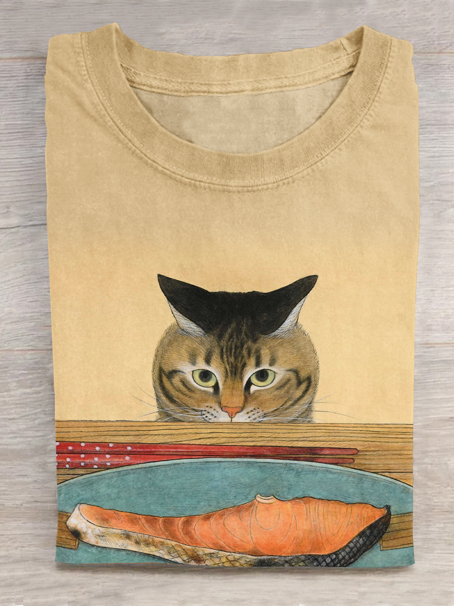 Retro Cat Animal Art Print Printed T-shirt