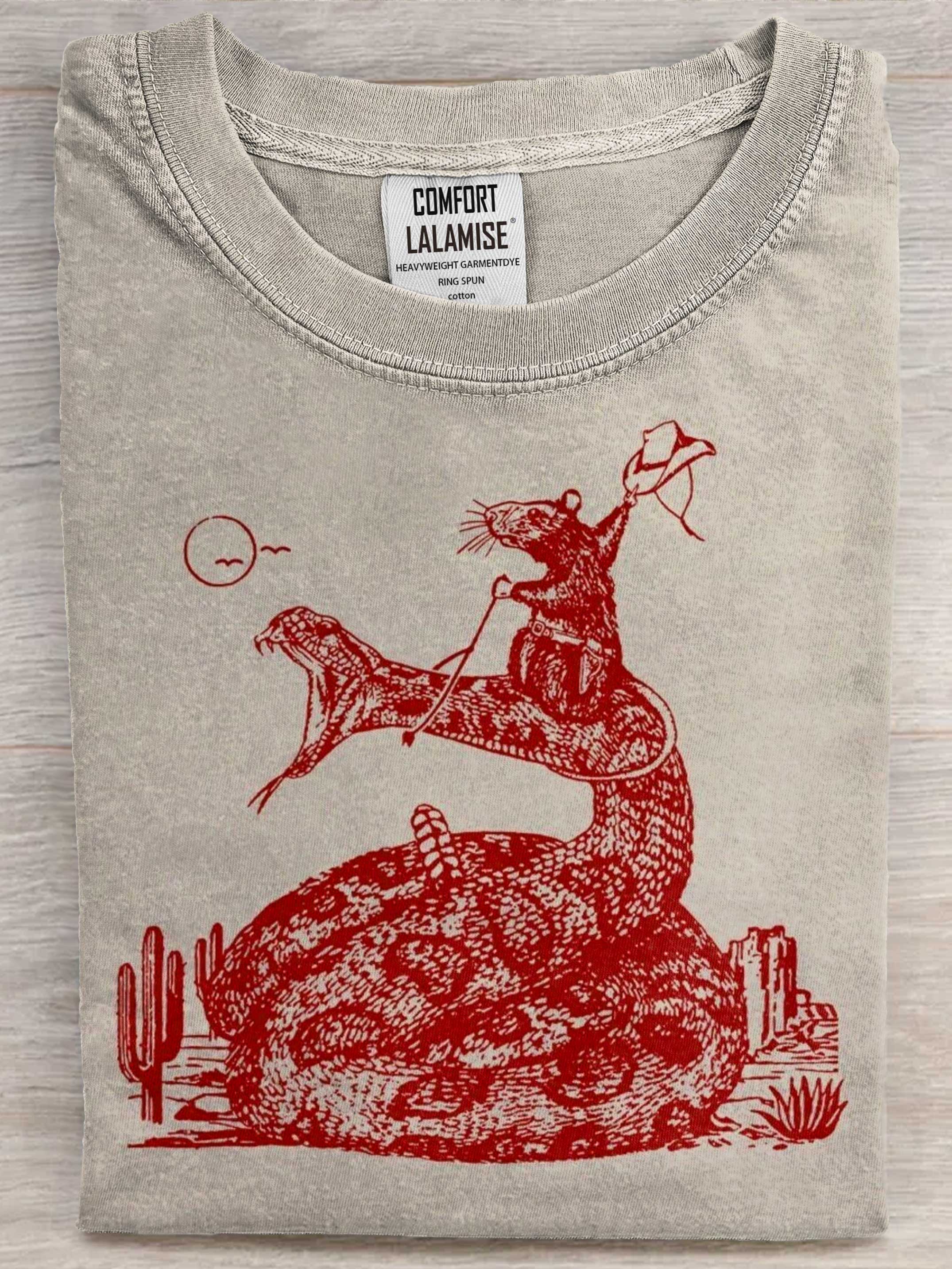 Funny Cowboy Mouse Art Print Casual Short Sleeve T-shirt