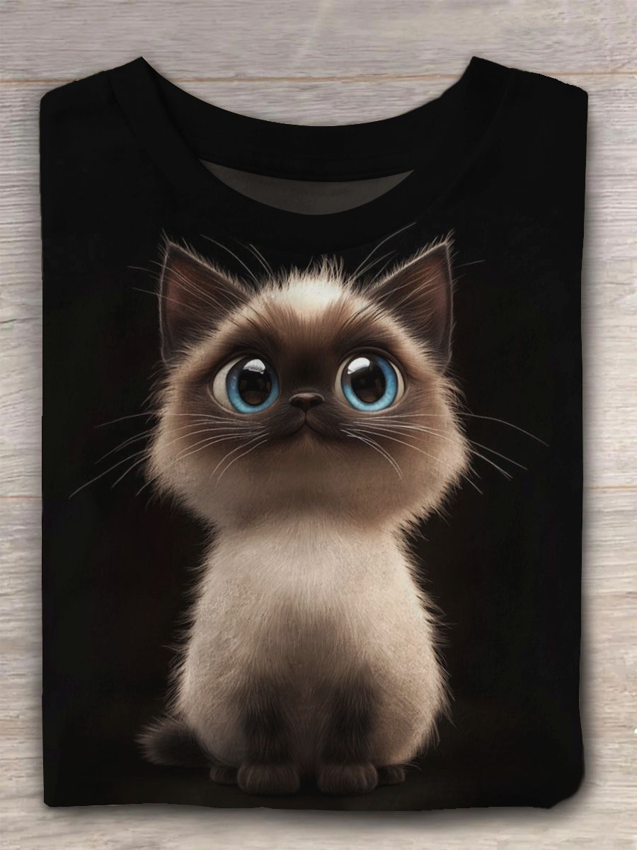 Unisex Funny Cat Vintage Fashion Loose Short Sleeve T-Shirt