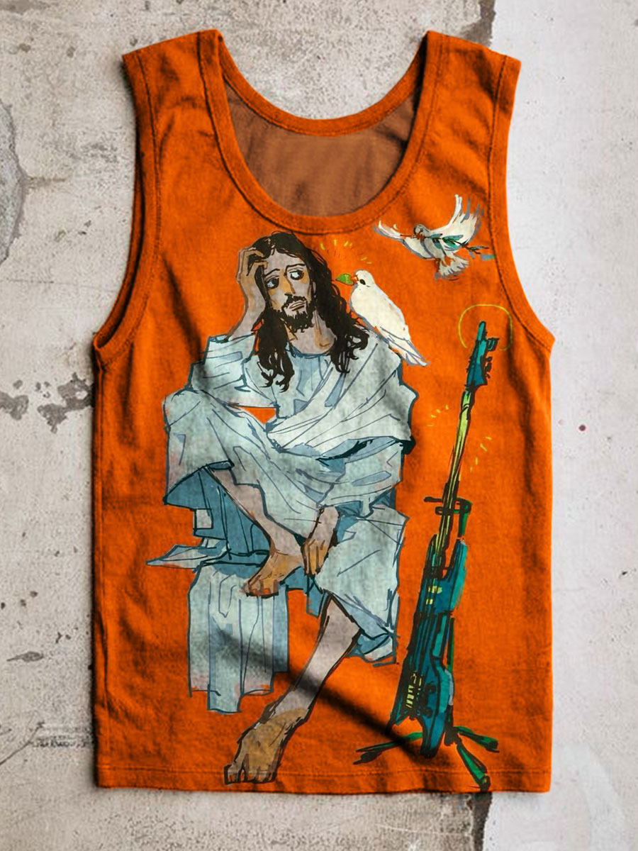 Jesus Print 100% Cotton Casual Tank Top