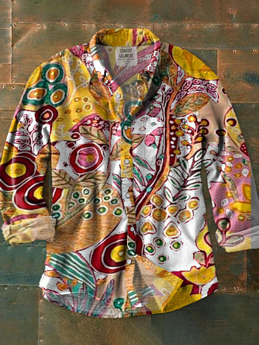 Vintage Flower Art Print 100% Cotton Long Sleeve Shirt