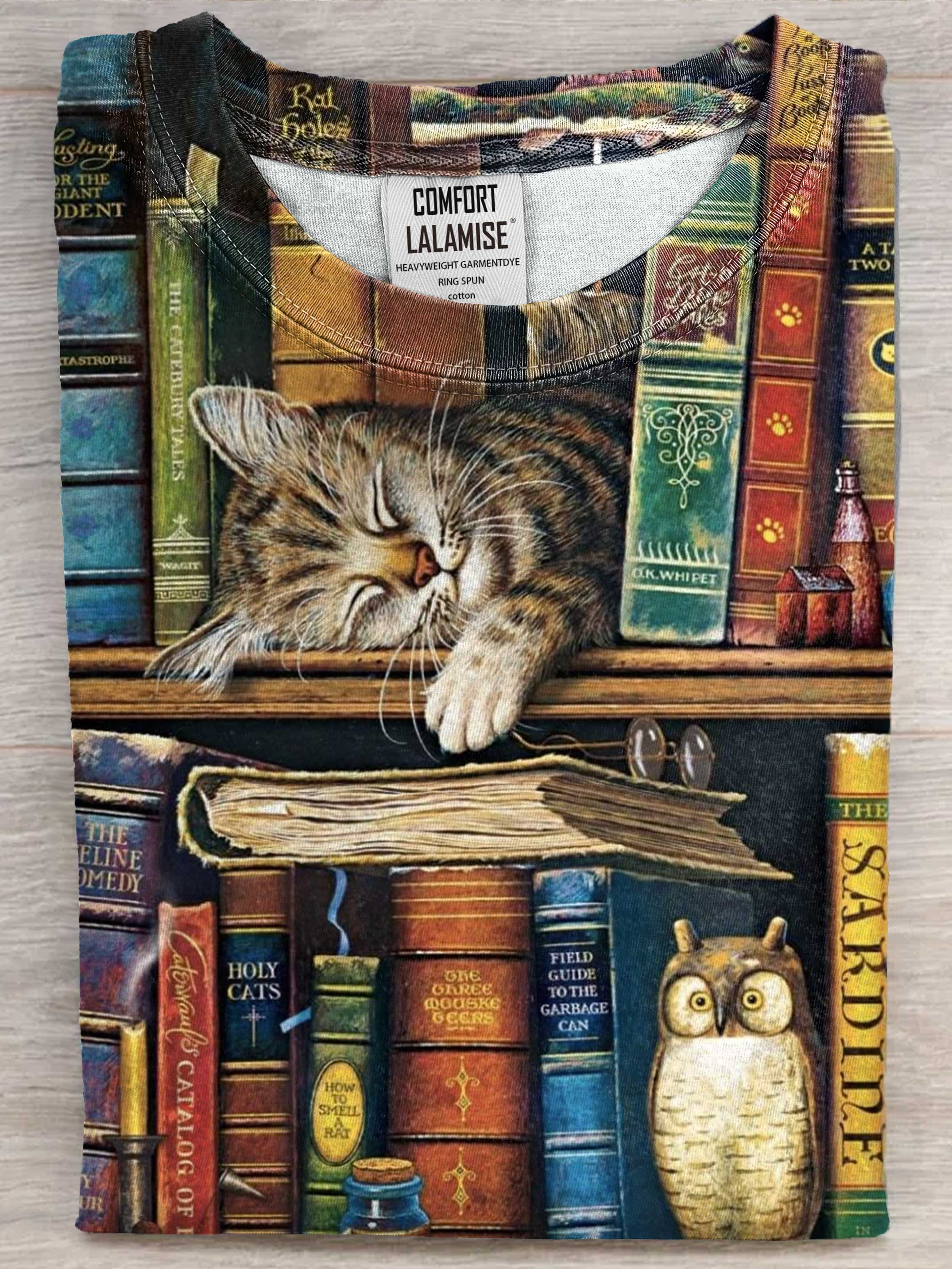 Lazy Cat Art Print Casual Short Sleeve T-shirt