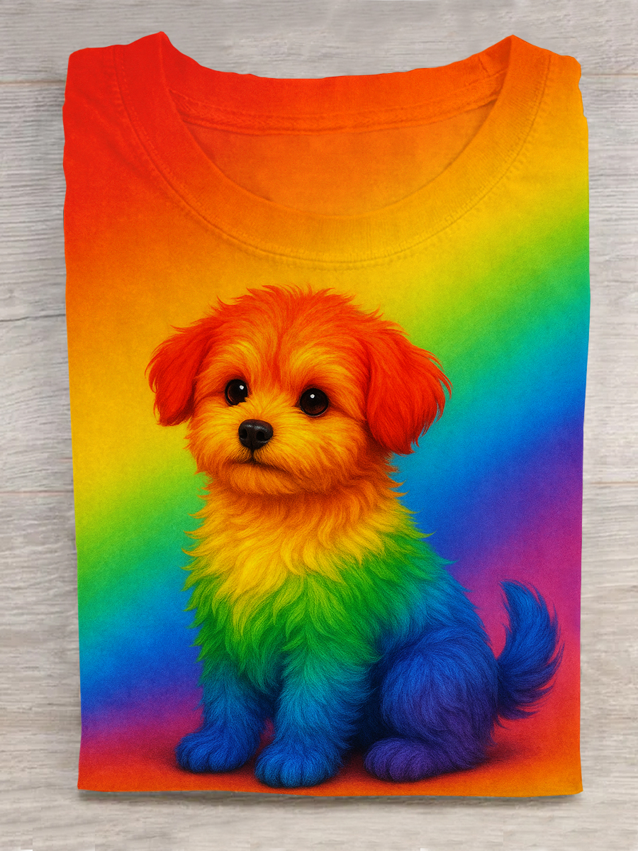 Rainbow Gradient Fun Dog Art Print Short Sleeve T-Shirt