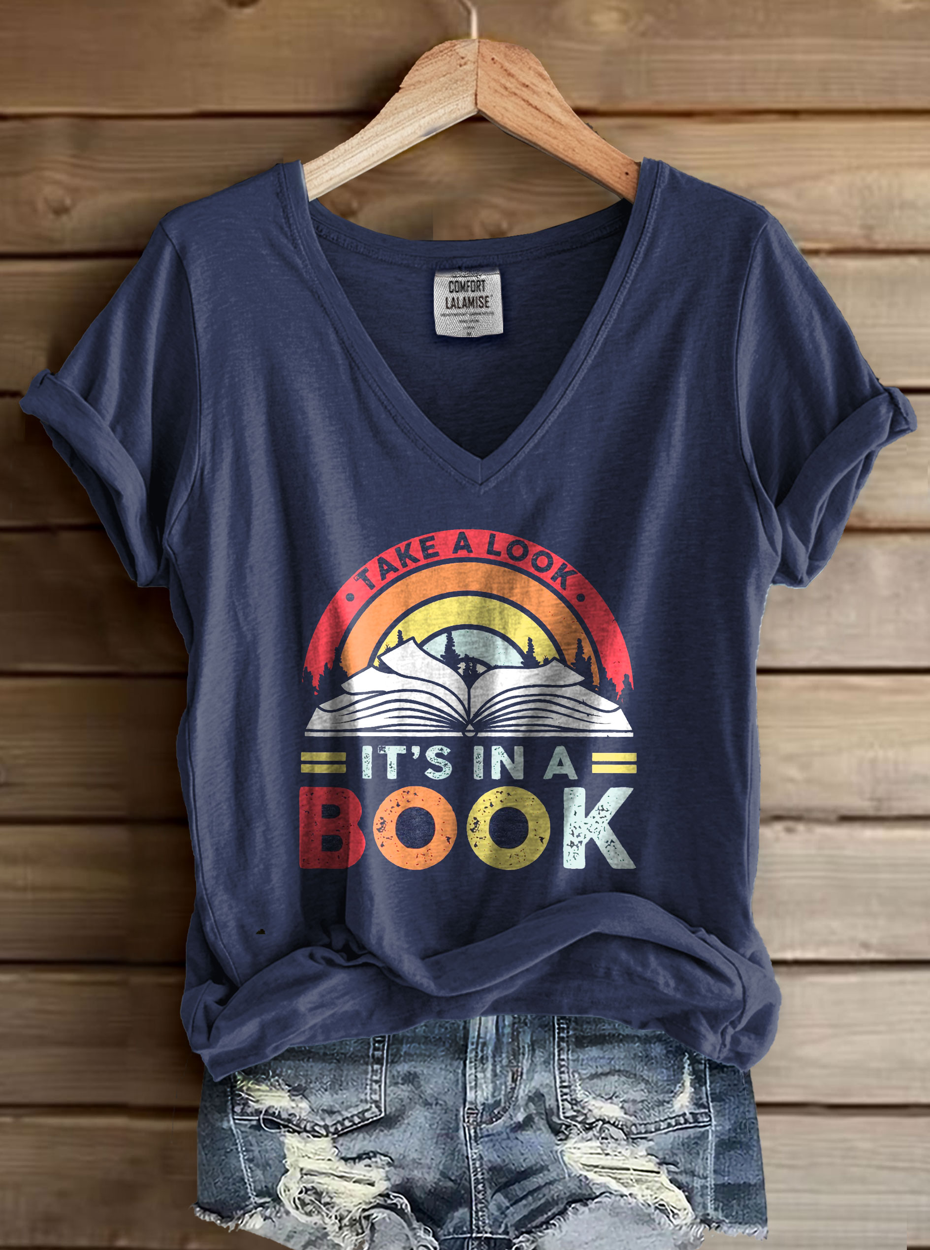 Take a Look it's in a Book Print V-neck Casual T-Shirt
